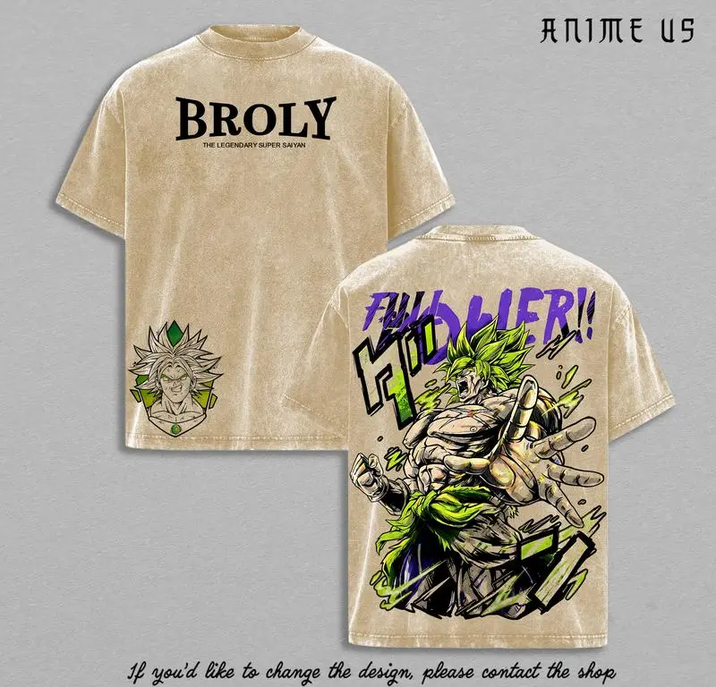 Broly The Legendary T-Shirt Anime Vintage Washed Graphic Tee DBZ Streetwear Heavy Cotton Shirt for Anime Fans Men Women Gym Pump Cover