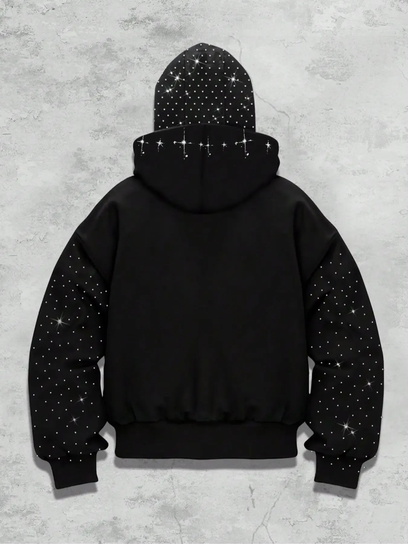  Graphic hoodies, sleeve hat hot rhinestone, sparkling starry sky unisex hoodie European and American street jacket, autumn and winter plus velvet hoodie Instagram style