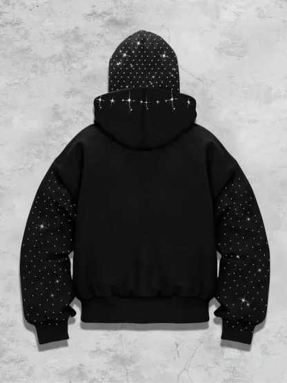  Graphic hoodies, sleeve hat hot rhinestone, sparkling starry sky unisex hoodie European and American street jacket, autumn and winter plus velvet hoodie Instagram style