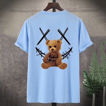 Men's Streetwear Graphic Printed Toy Bear Crew Neck Tee
