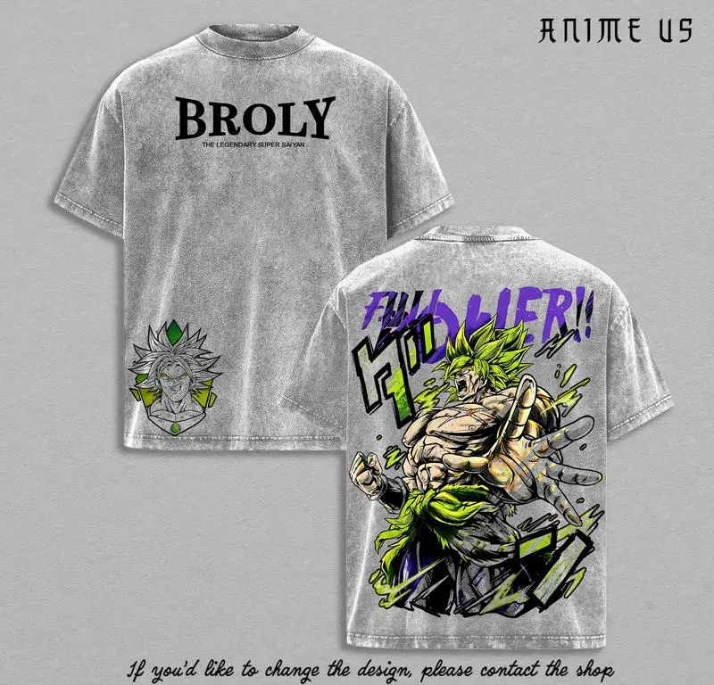 Broly The Legendary T-Shirt Anime Vintage Washed Graphic Tee DBZ Streetwear Heavy Cotton Shirt for Anime Fans Men Women Gym Pump Cover