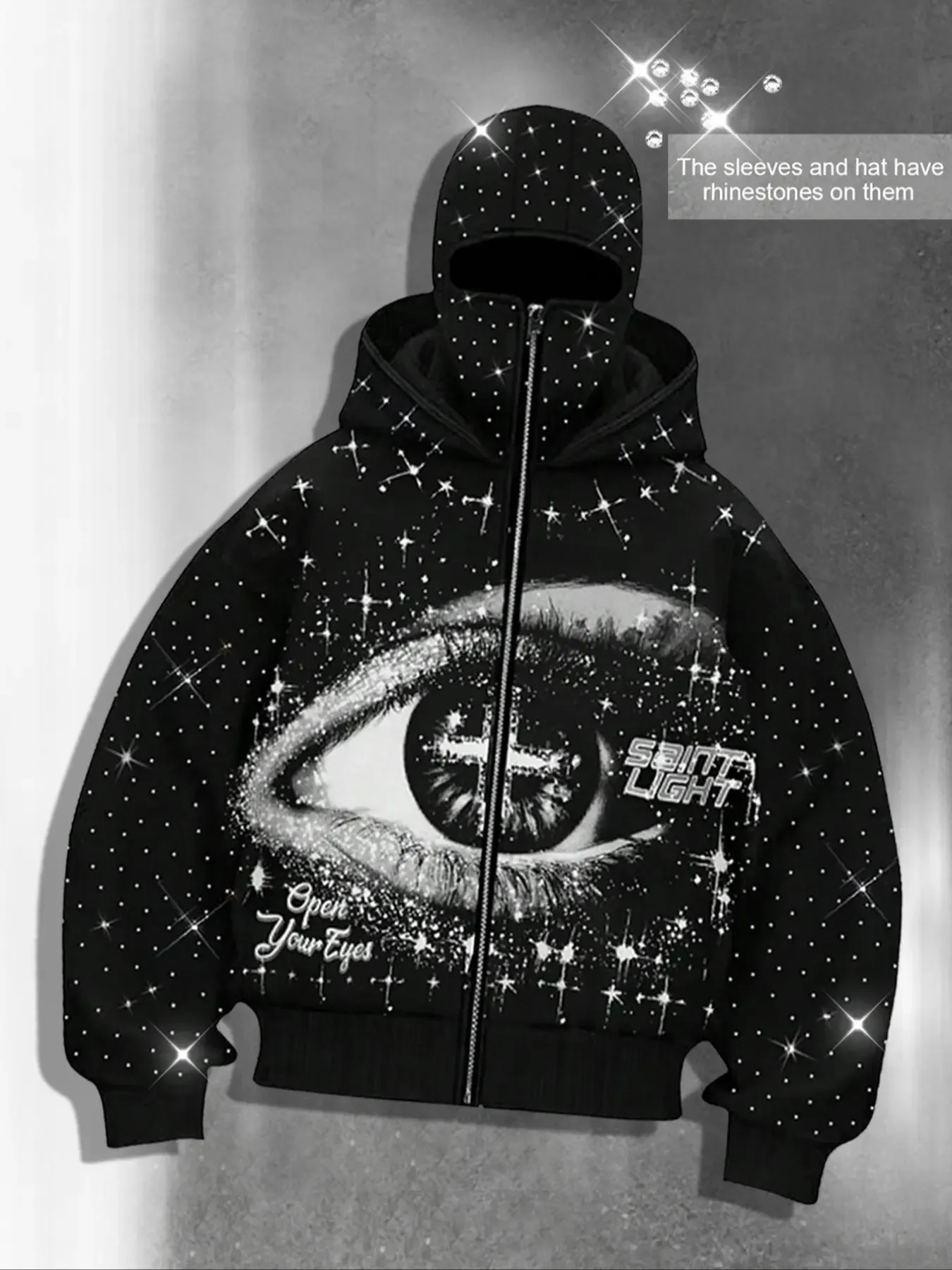  Graphic hoodies, sleeve hat hot rhinestone, sparkling starry sky unisex hoodie European and American street jacket, autumn and winter plus velvet hoodie Instagram style