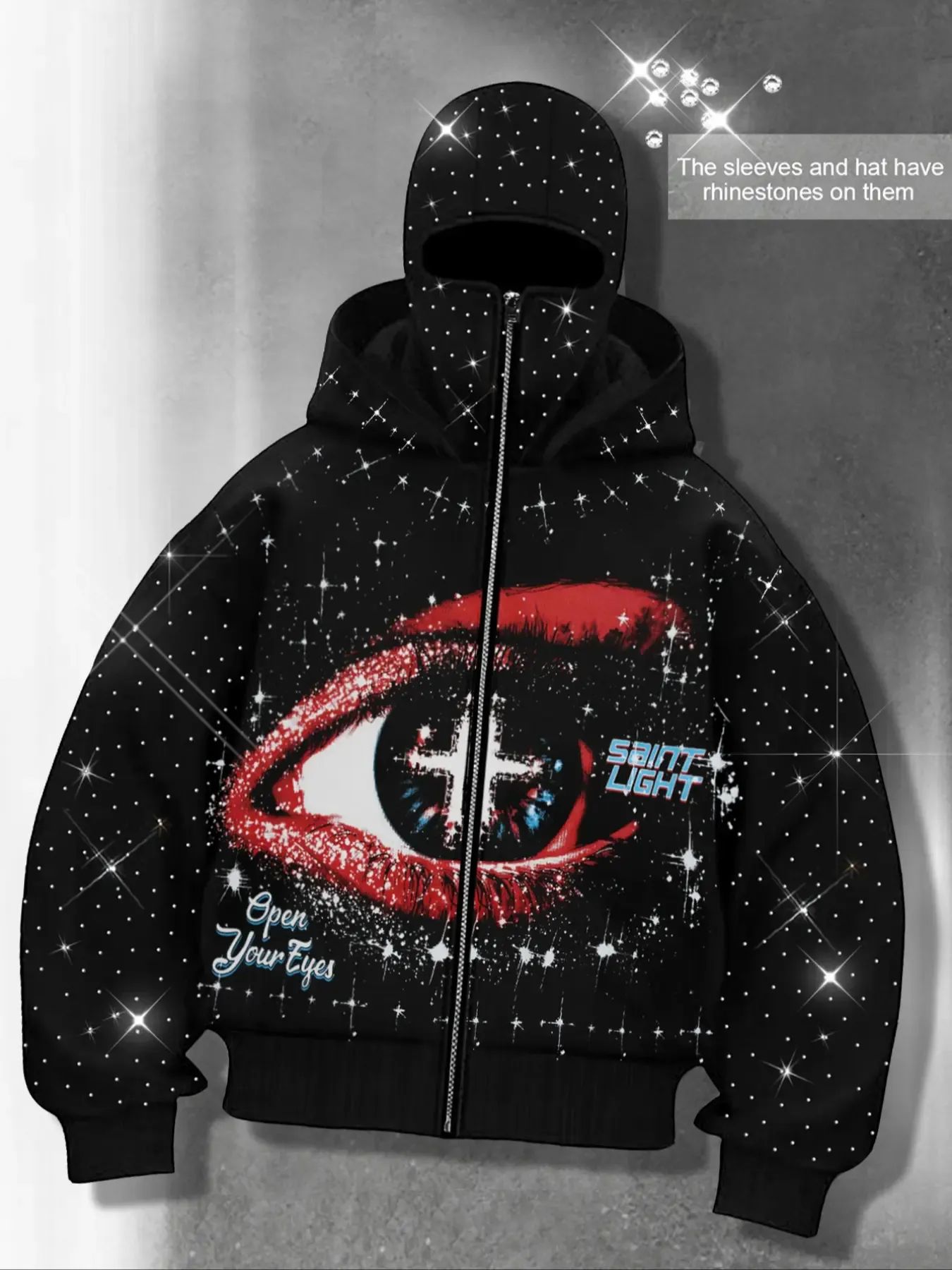 Graphic hoodies, sleeve hat hot rhinestone, sparkling starry sky unisex hoodie European and American street jacket, autumn and winter plus velvet hoodie Instagram style