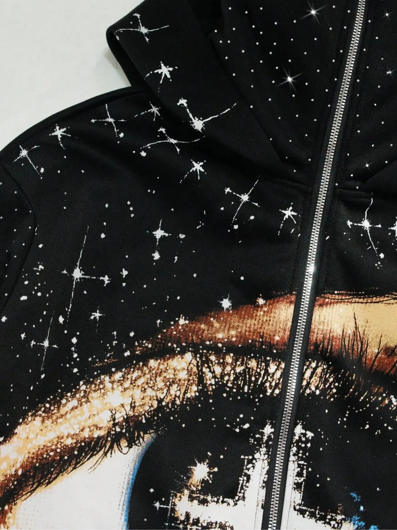  Graphic hoodies, sleeve hat hot rhinestone, sparkling starry sky unisex hoodie European and American street jacket, autumn and winter plus velvet hoodie Instagram style