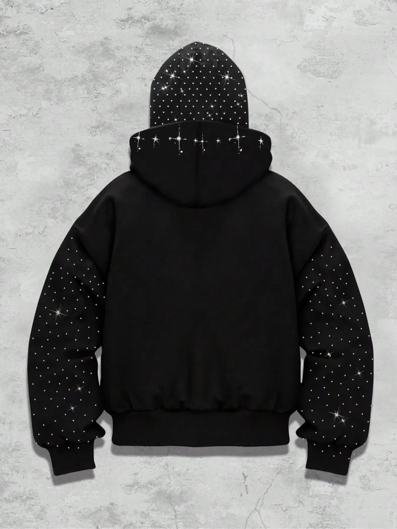  Graphic hoodies, sleeve hat hot rhinestone, sparkling starry sky unisex hoodie European and American street jacket, autumn and winter plus velvet hoodie Instagram style