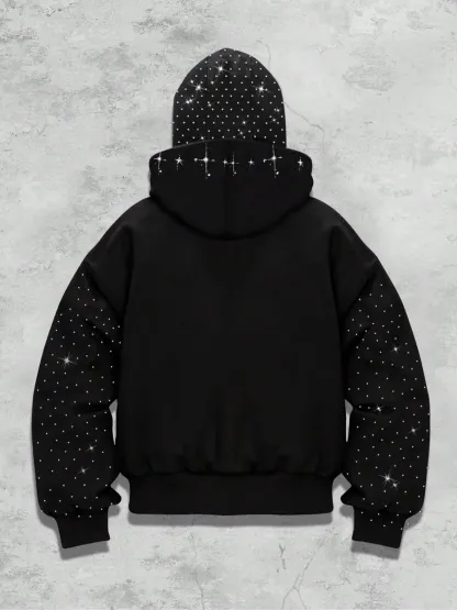 Graphic hoodies, sleeve hat hot rhinestone, sparkling starry sky unisex hoodie European and American street jacket, autumn and winter plus velvet hoodie Instagram style
