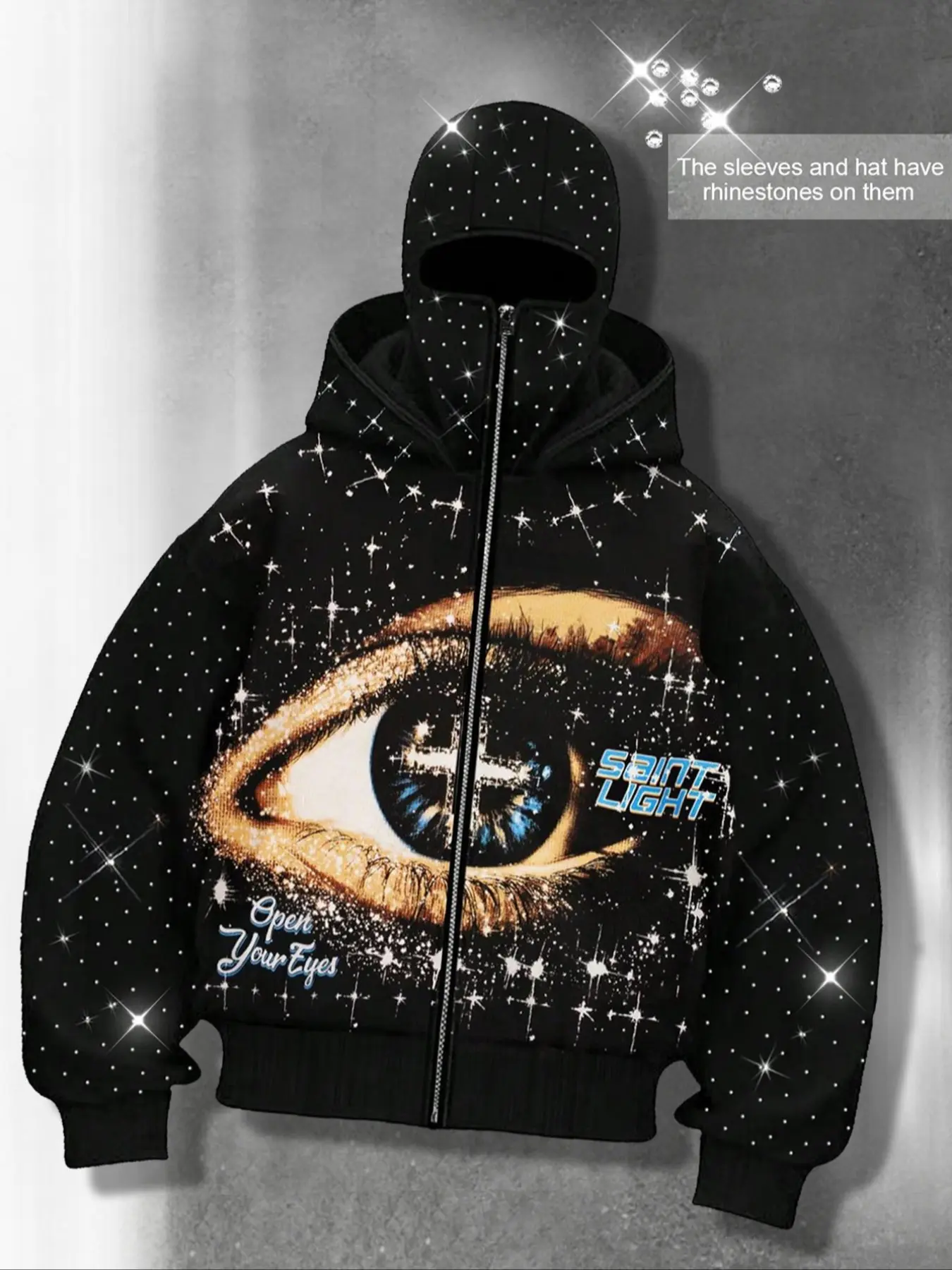  Graphic hoodies, sleeve hat hot rhinestone, sparkling starry sky unisex hoodie European and American street jacket, autumn and winter plus velvet hoodie Instagram style