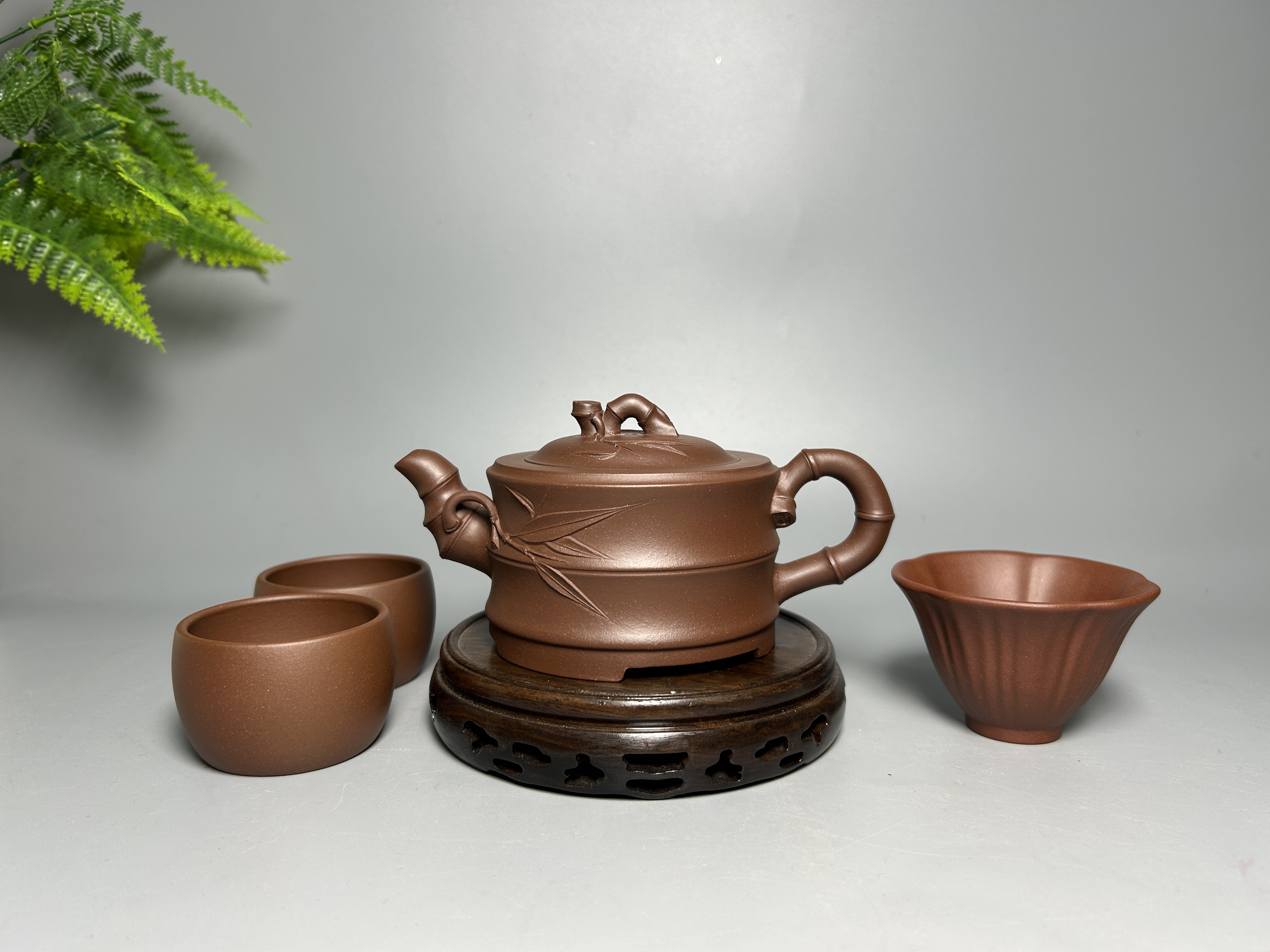 Bamboo Section Teapot - 200CC Yixing Ziqie Clay, Handcrafted Floral-Style Gongfu Tea Pot
