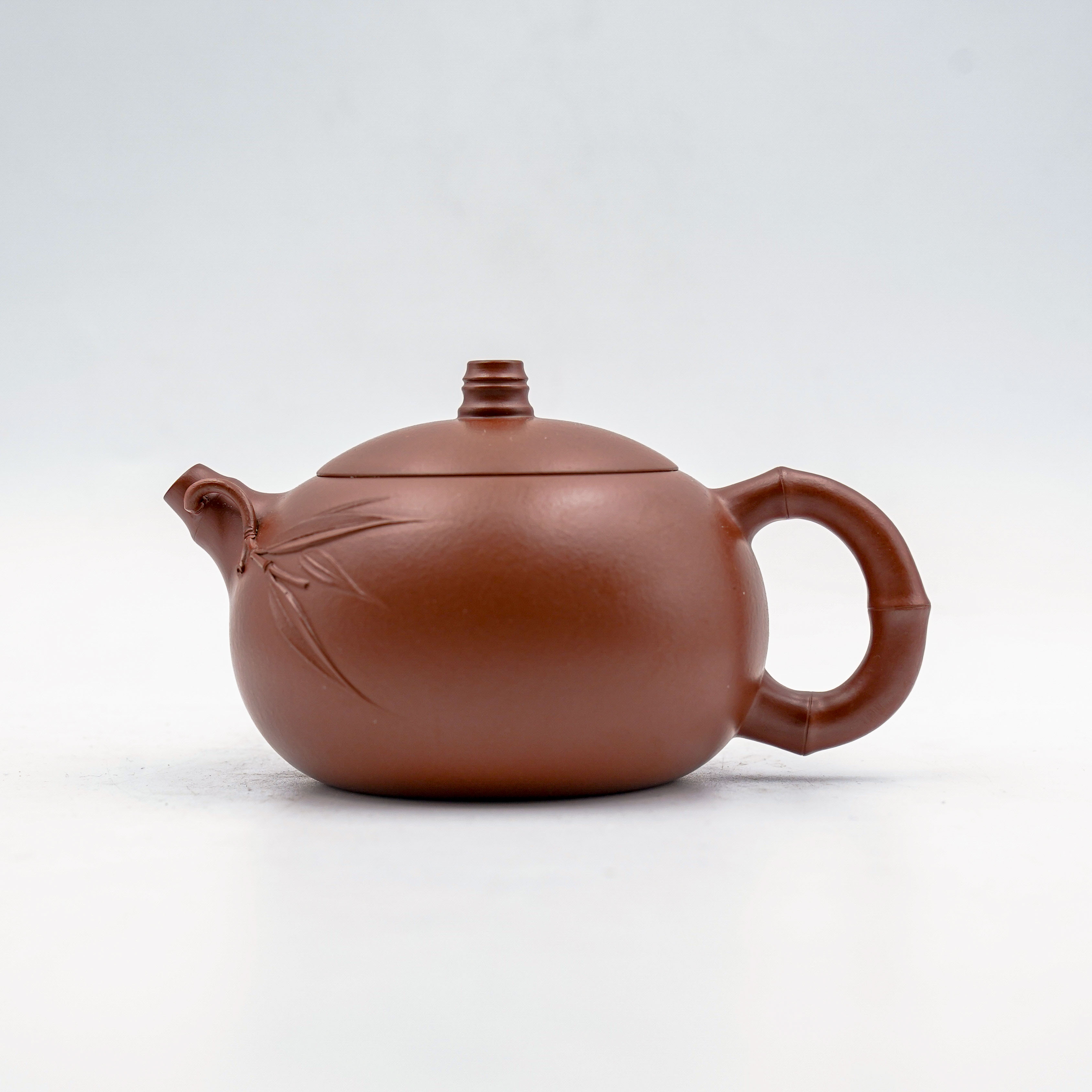 Handcrafted Yixing Zisha Xishi Teapot, Red Clay with Bamboo Motif
