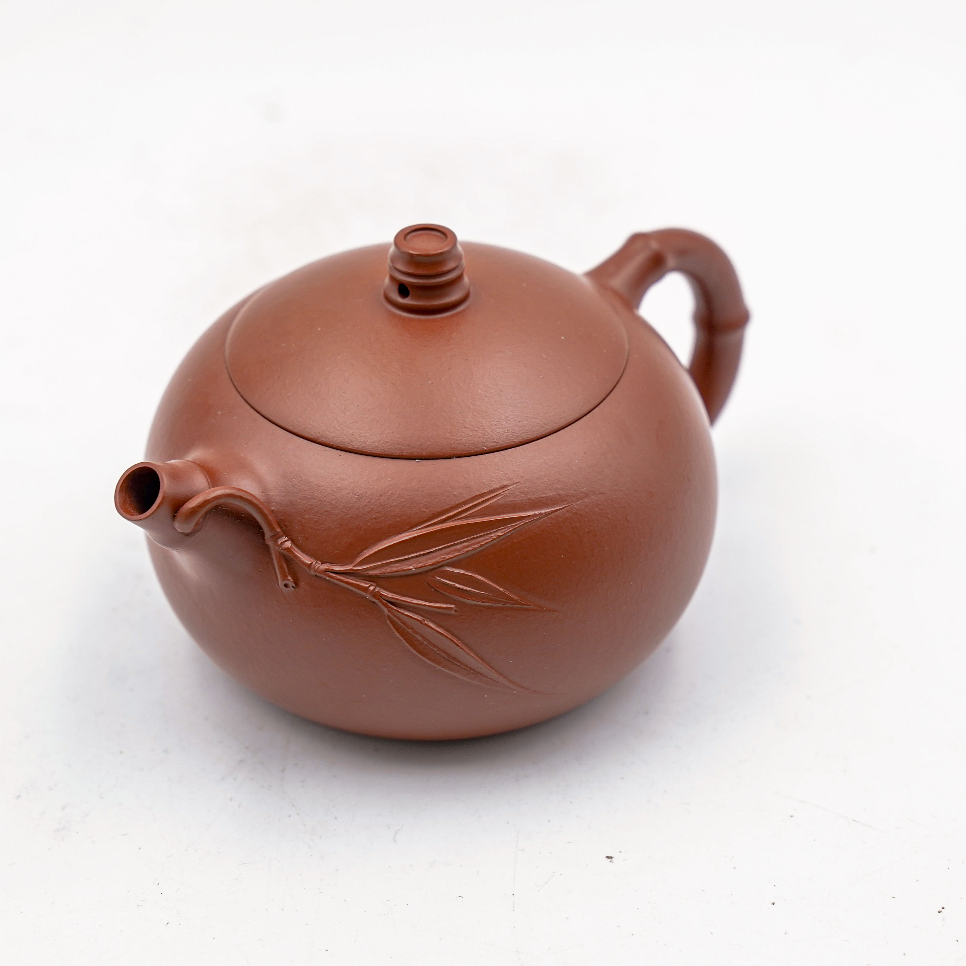Handcrafted Yixing Zisha Xishi Teapot, Red Clay with Bamboo Motif
