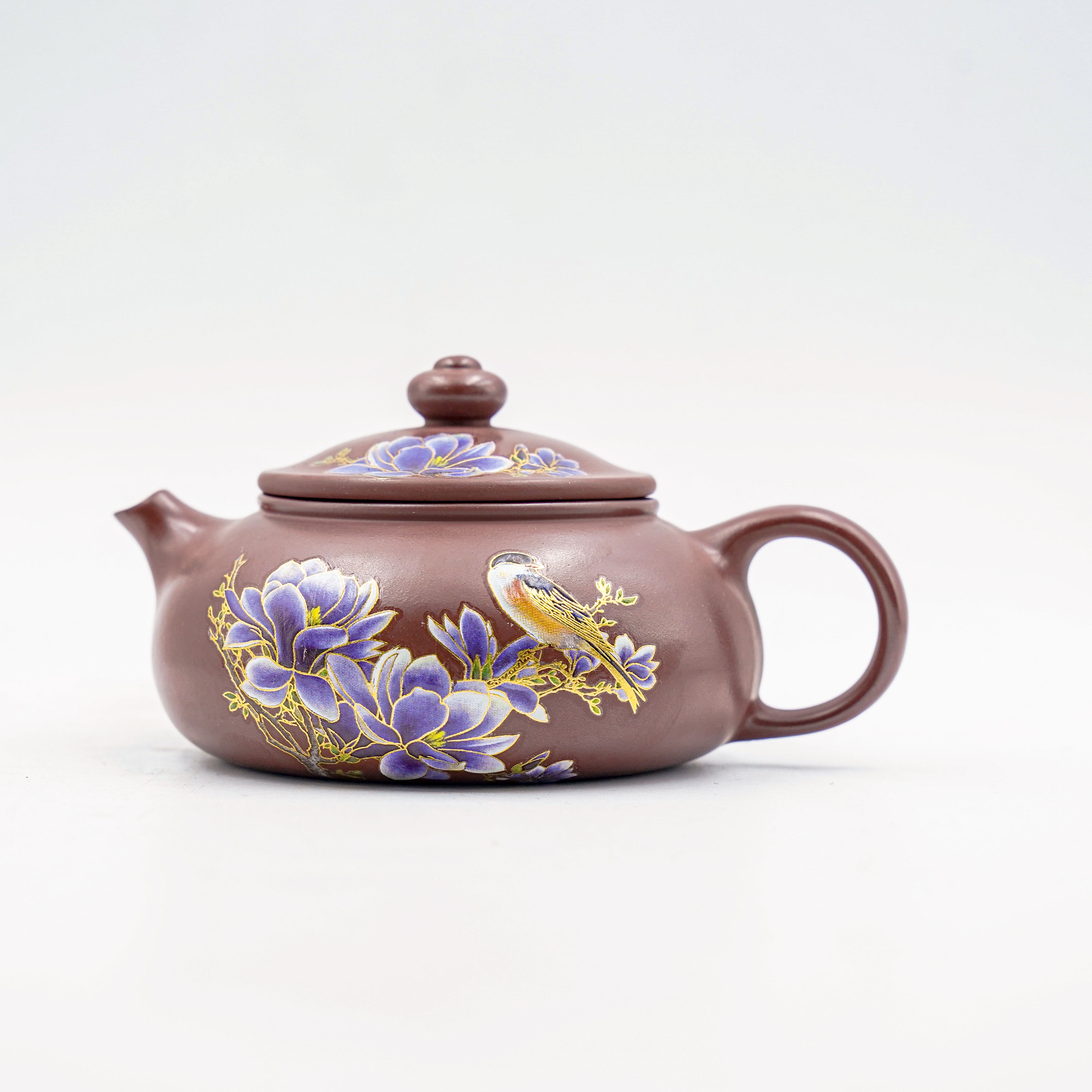 Hand-Painted Blue Floral & Bird Motif Yixing Zisha Teapot (Shi Piao Style)