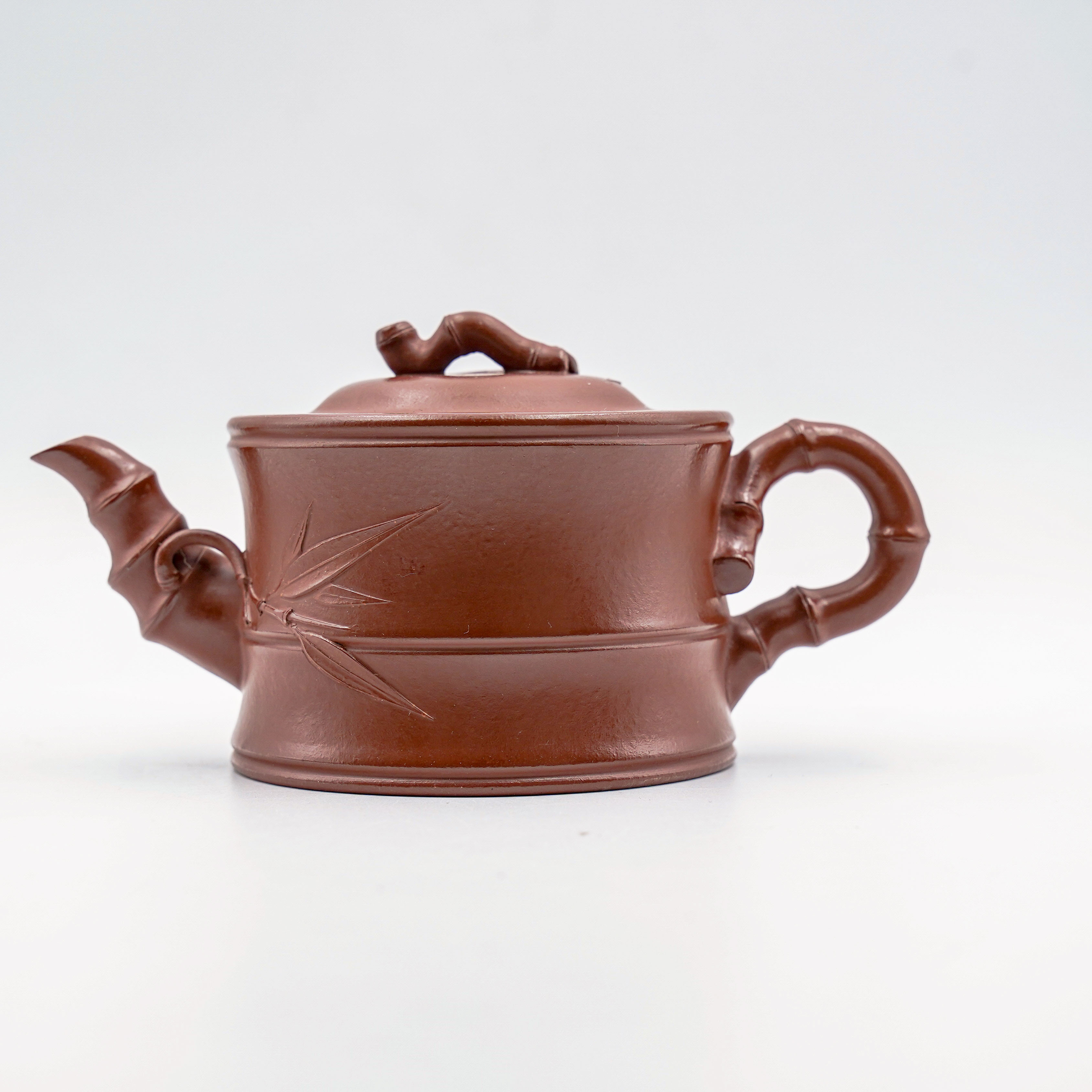 Handcrafted Yixing Zisha Zhuduan Teapot, Red Clay with Bamboo Motif