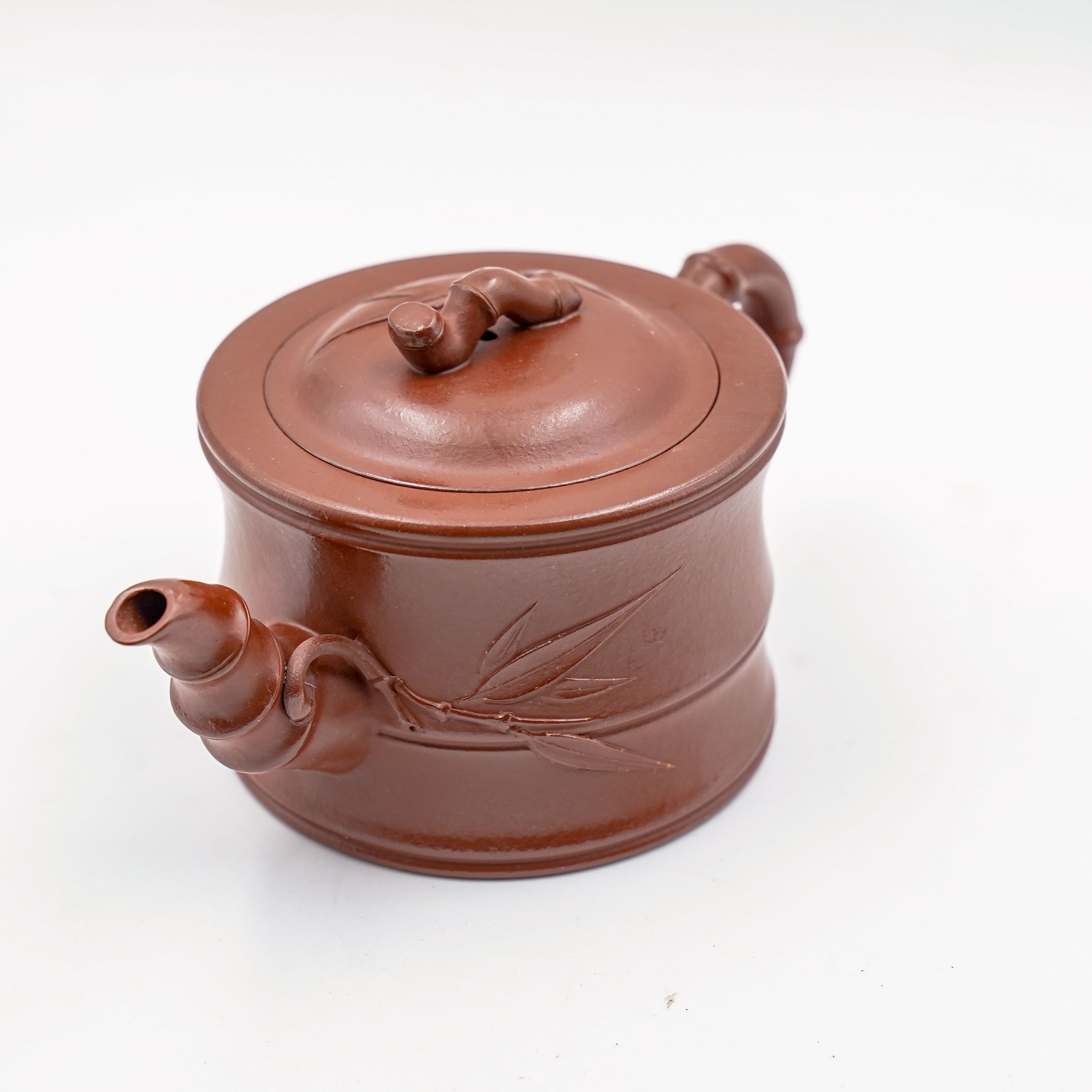 Handcrafted Yixing Zisha Zhuduan Teapot, Red Clay with Bamboo Motif
