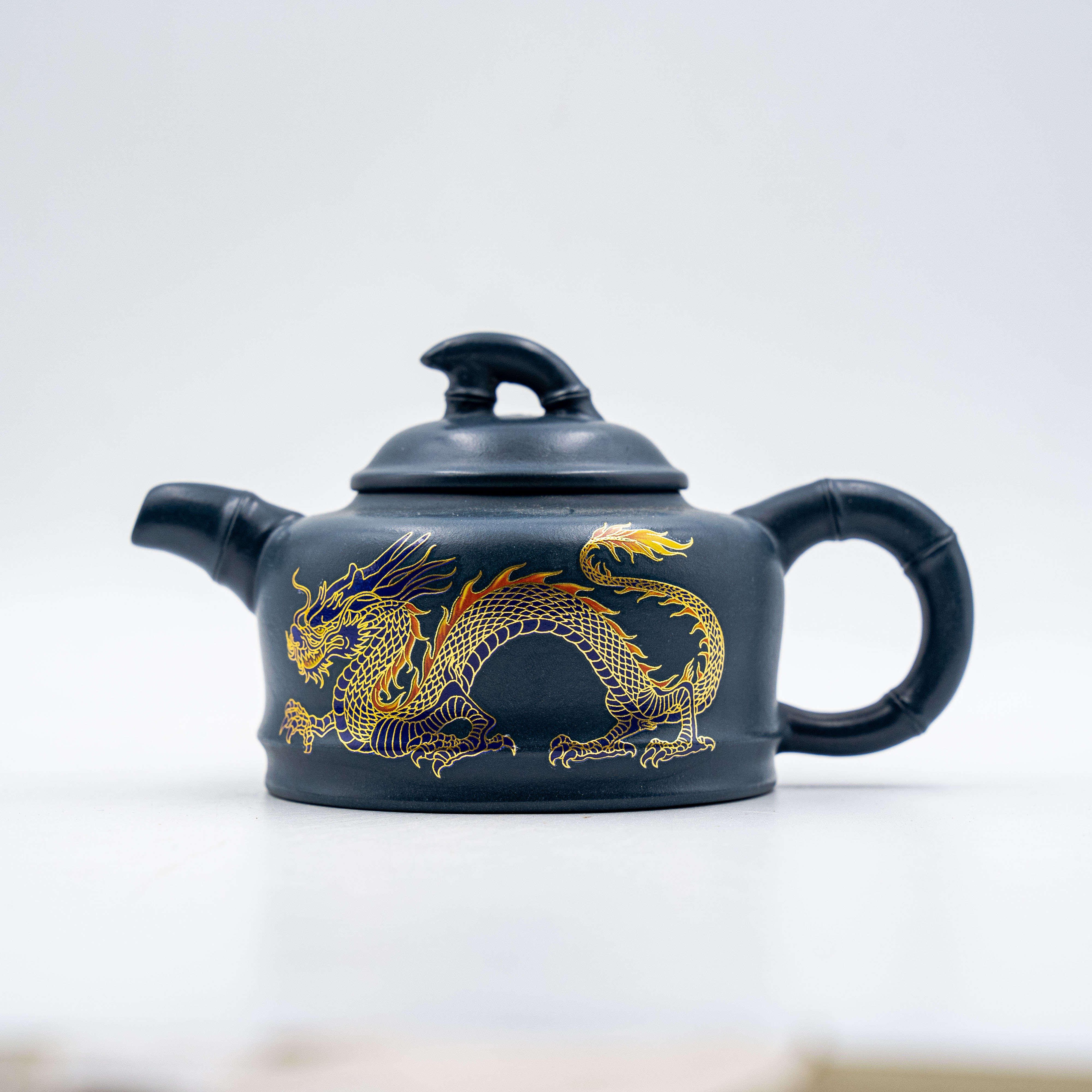 Handcrafted Yixing Zisha Zhujie Teapot with Dragon Motif, Green Clay