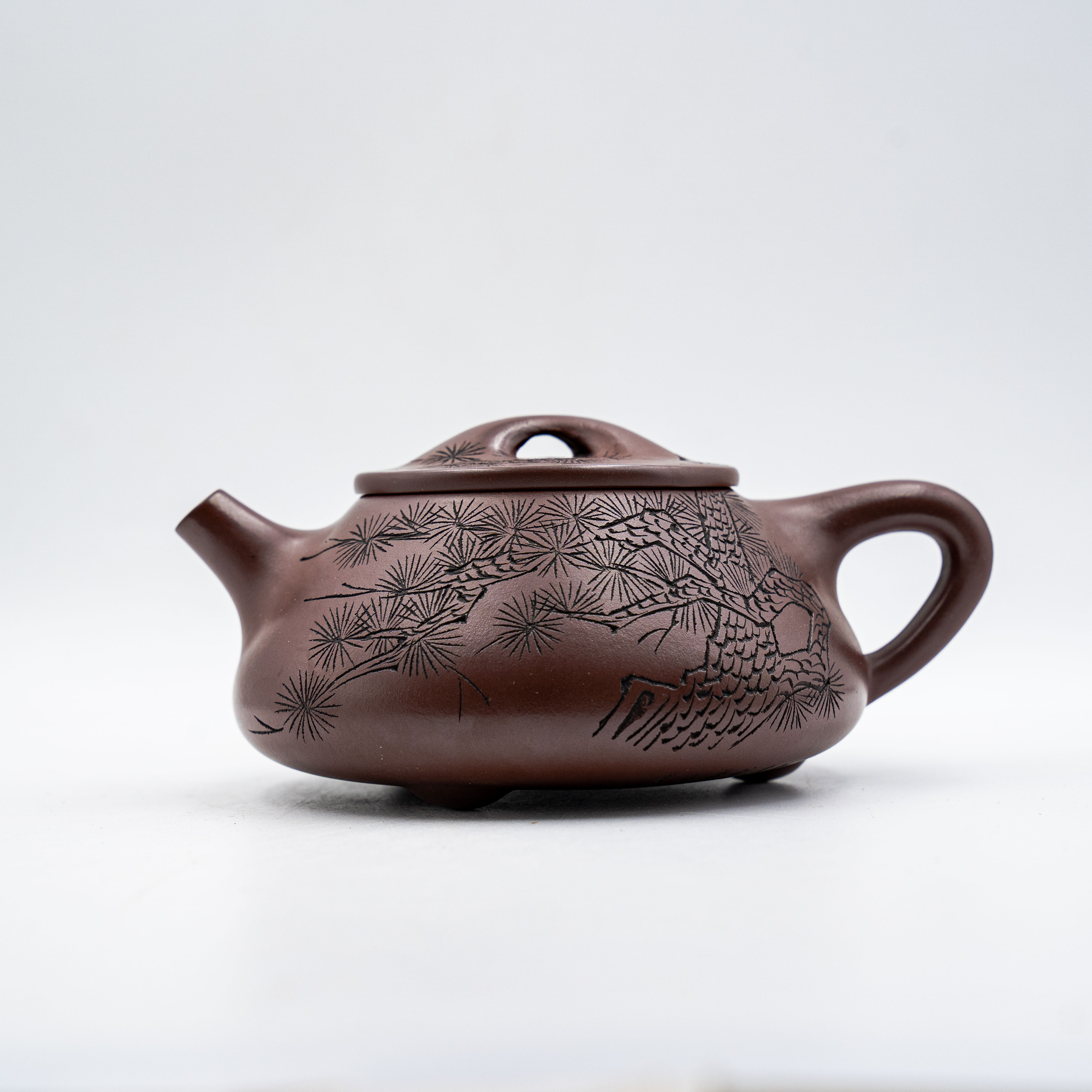 Handcrafted Yixing Zisha Jingzhou Shipiao Teapot, Squirrel Motif Carving