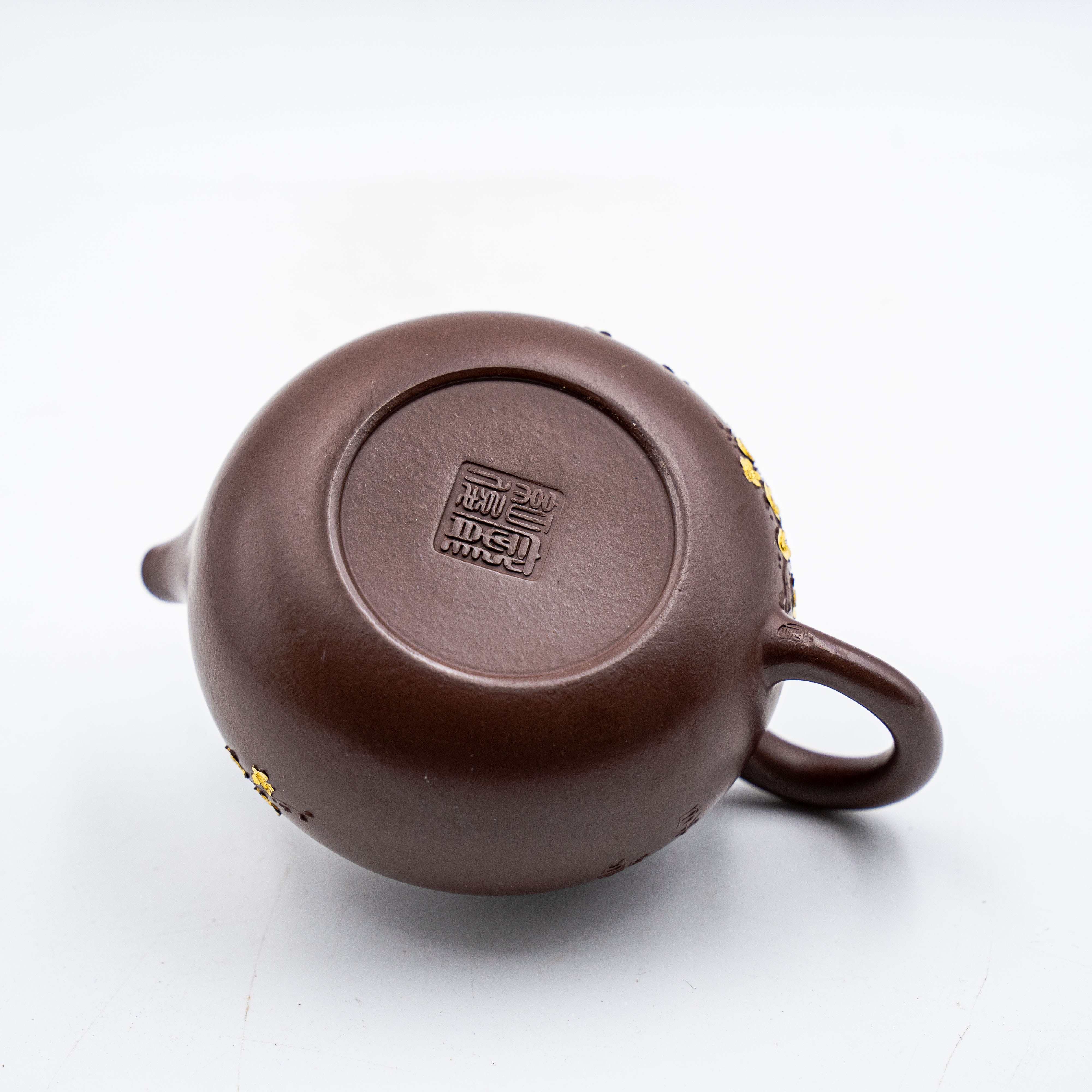 Handcrafted Yixing Zisha Rongtian Teapot, Purple Clay with Mud-Painted Plum Blossom Motif