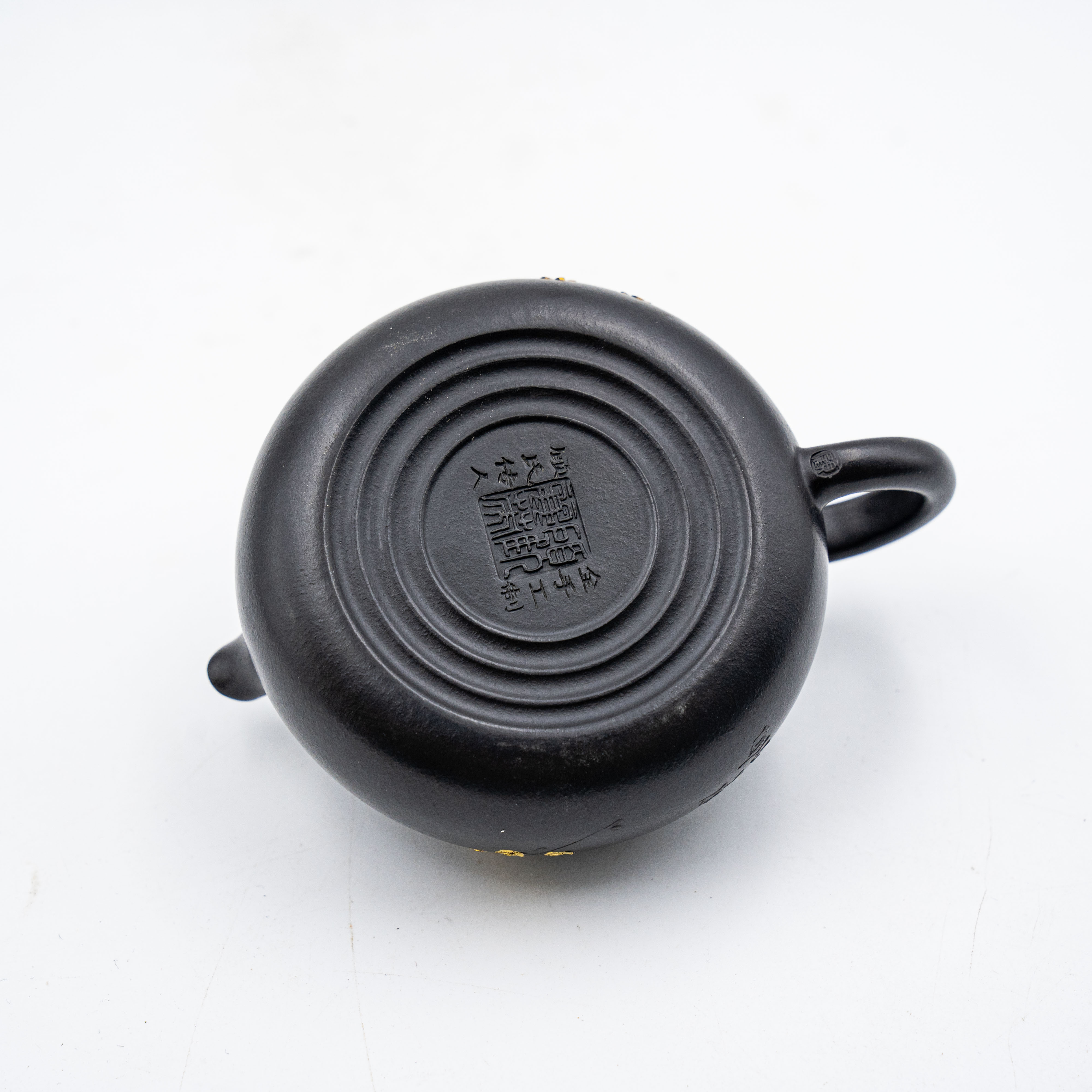 Handcrafted Yixing Zisha Heijin Meihua Hanjiang Teapot, Black Clay with Gold-Plated Plum Blossom Motif