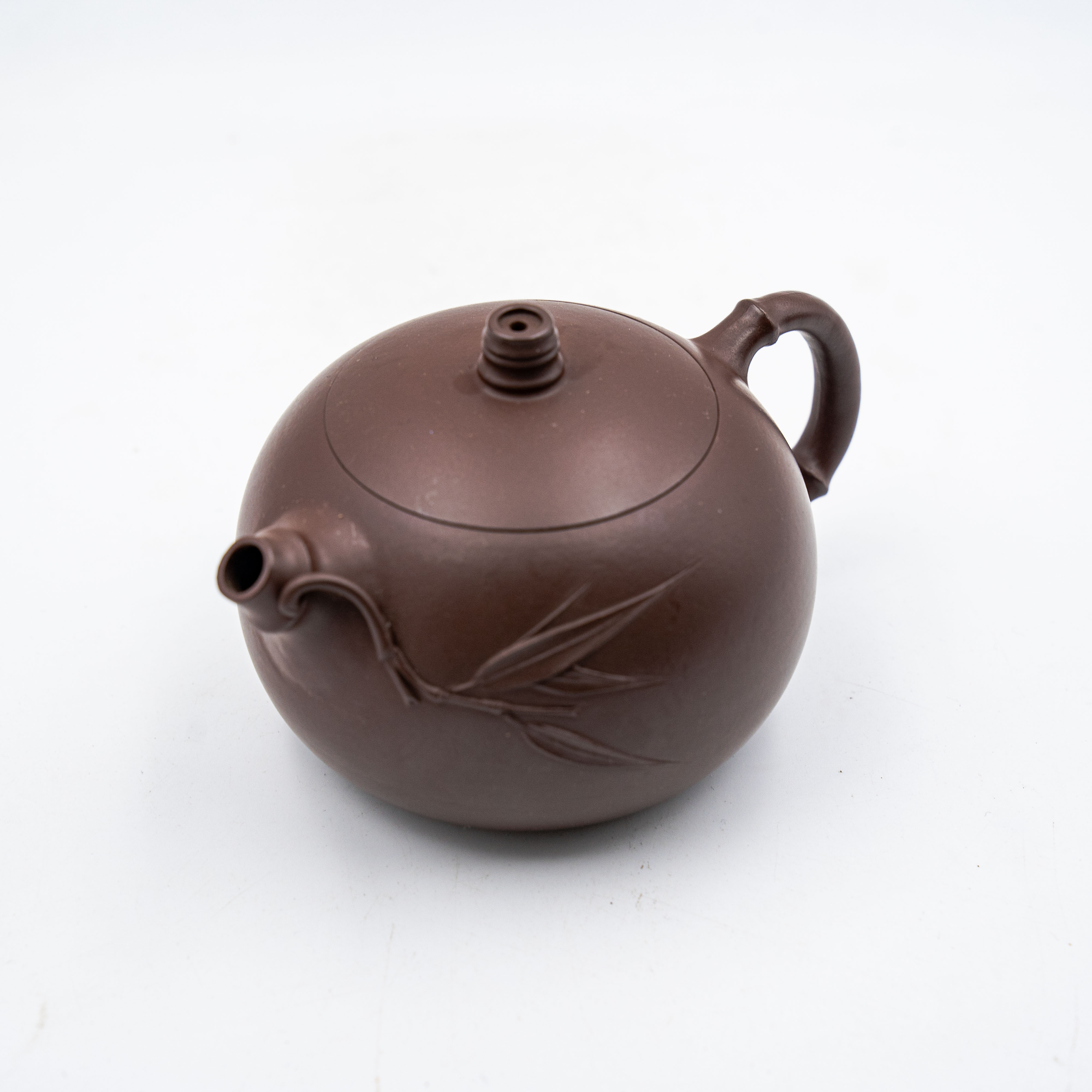 Handcrafted Yixing Zisha Xishi Teapot, Zini Clay with Bamboo Leaf Motif