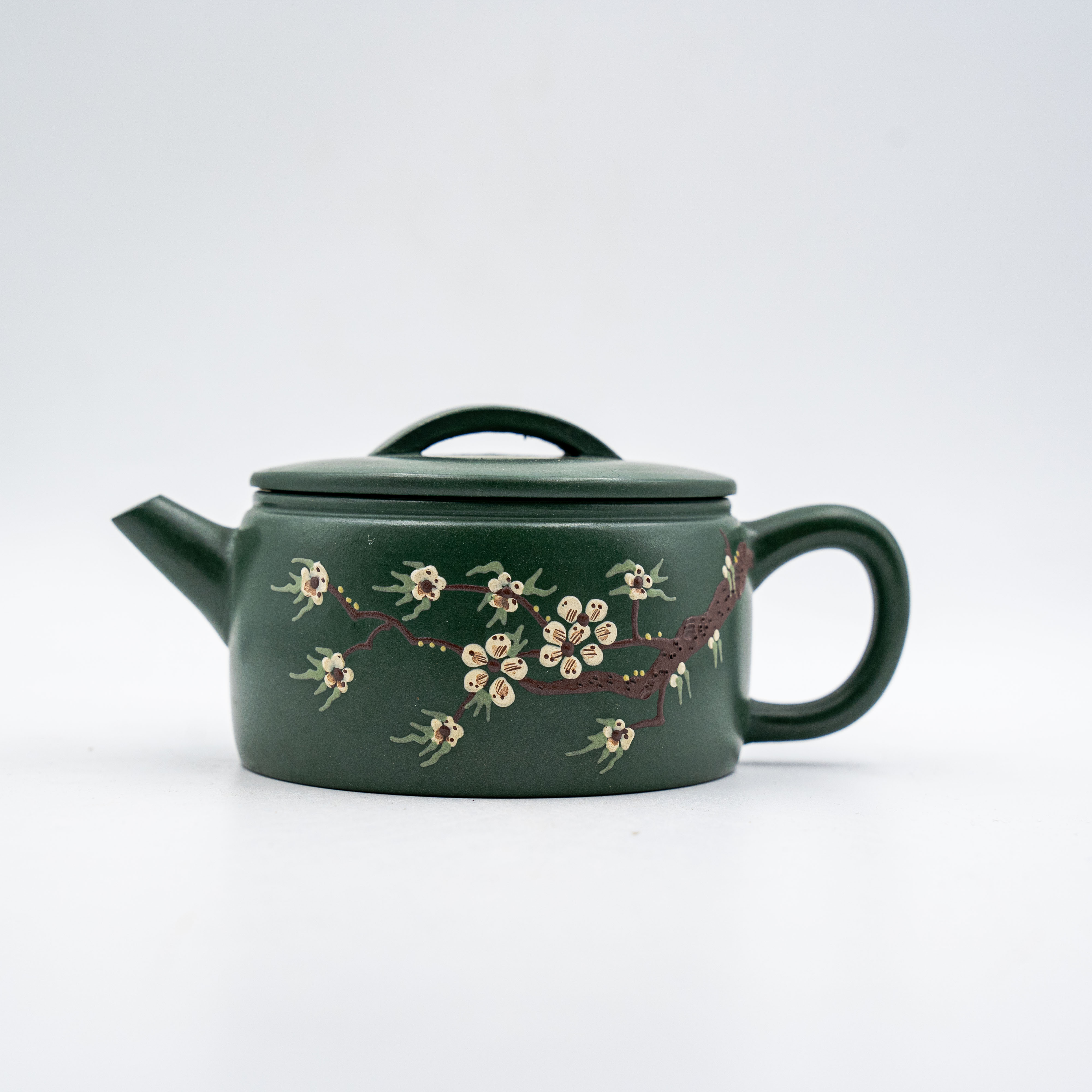 Hand-Painted Plum Blossom Yixing Zisha Han Wa Teapot (Green Clay)