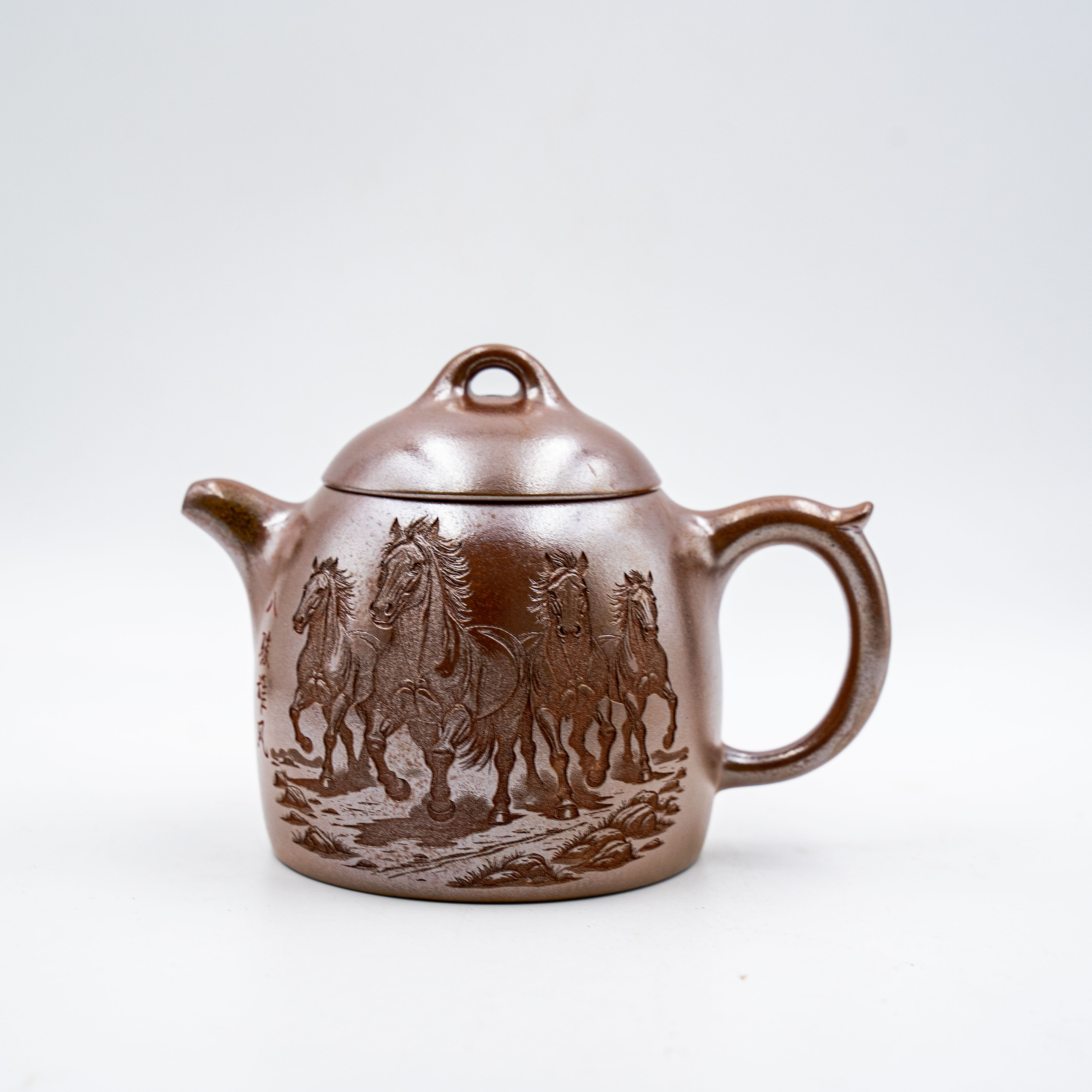 Handcrafted Yixing Zisha Qin Quan Teapot, Wood-Fired, Featuring Horse Design