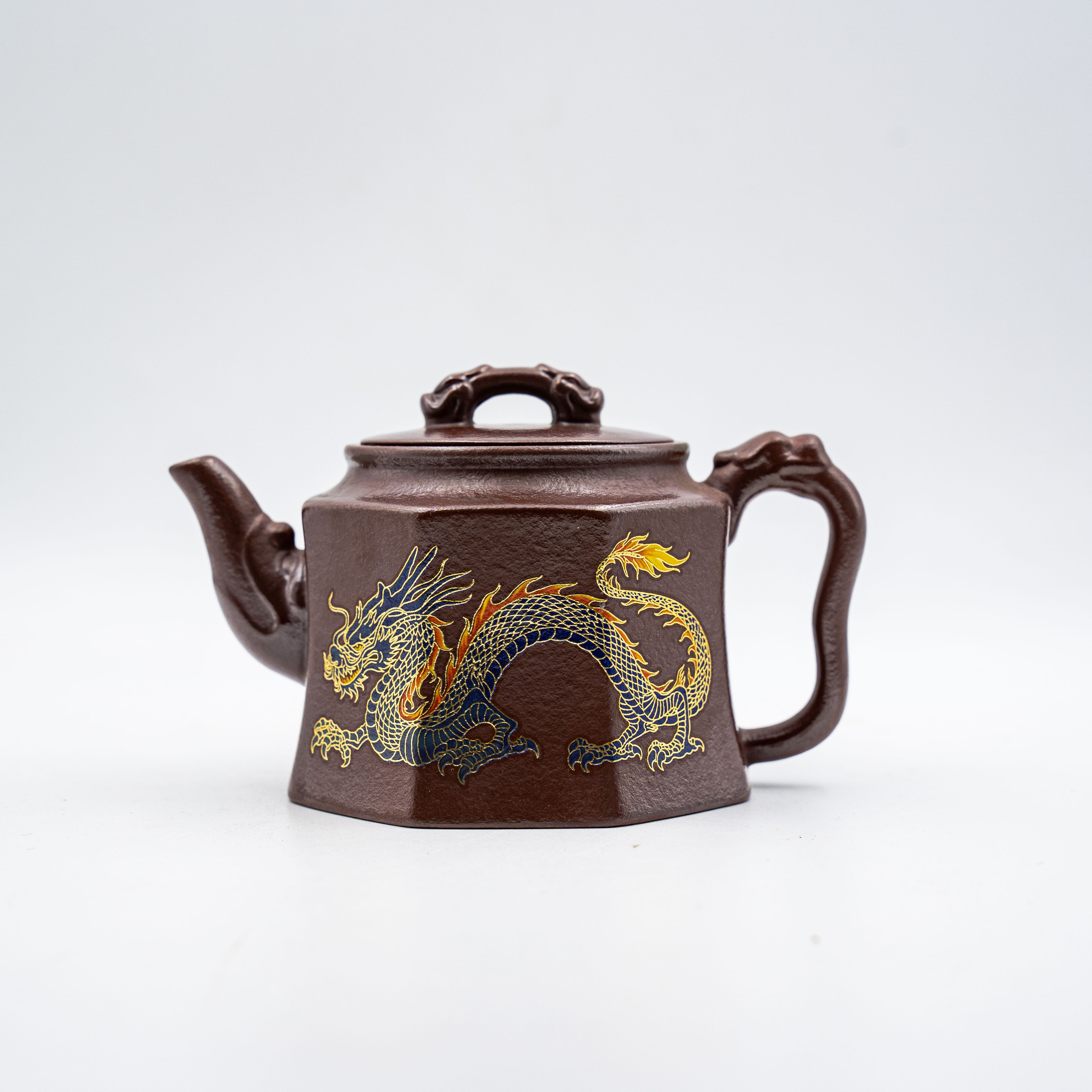 Handcrafted Yixing Zisha Bagua Jinyuan Teapot with Dragon Motif, Red Clay
