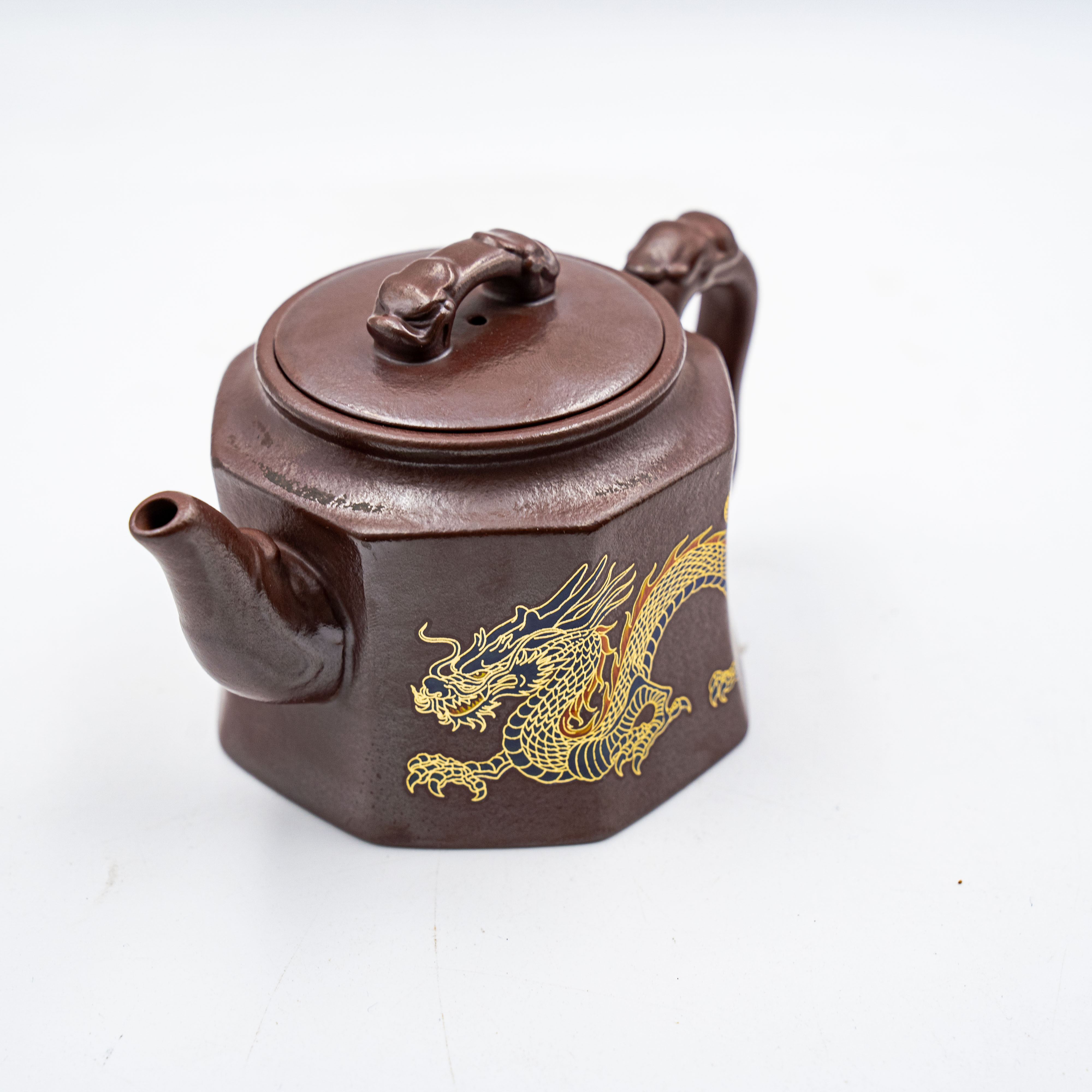 Handcrafted Yixing Zisha Bagua Jinyuan Teapot with Dragon Motif, Red Clay
