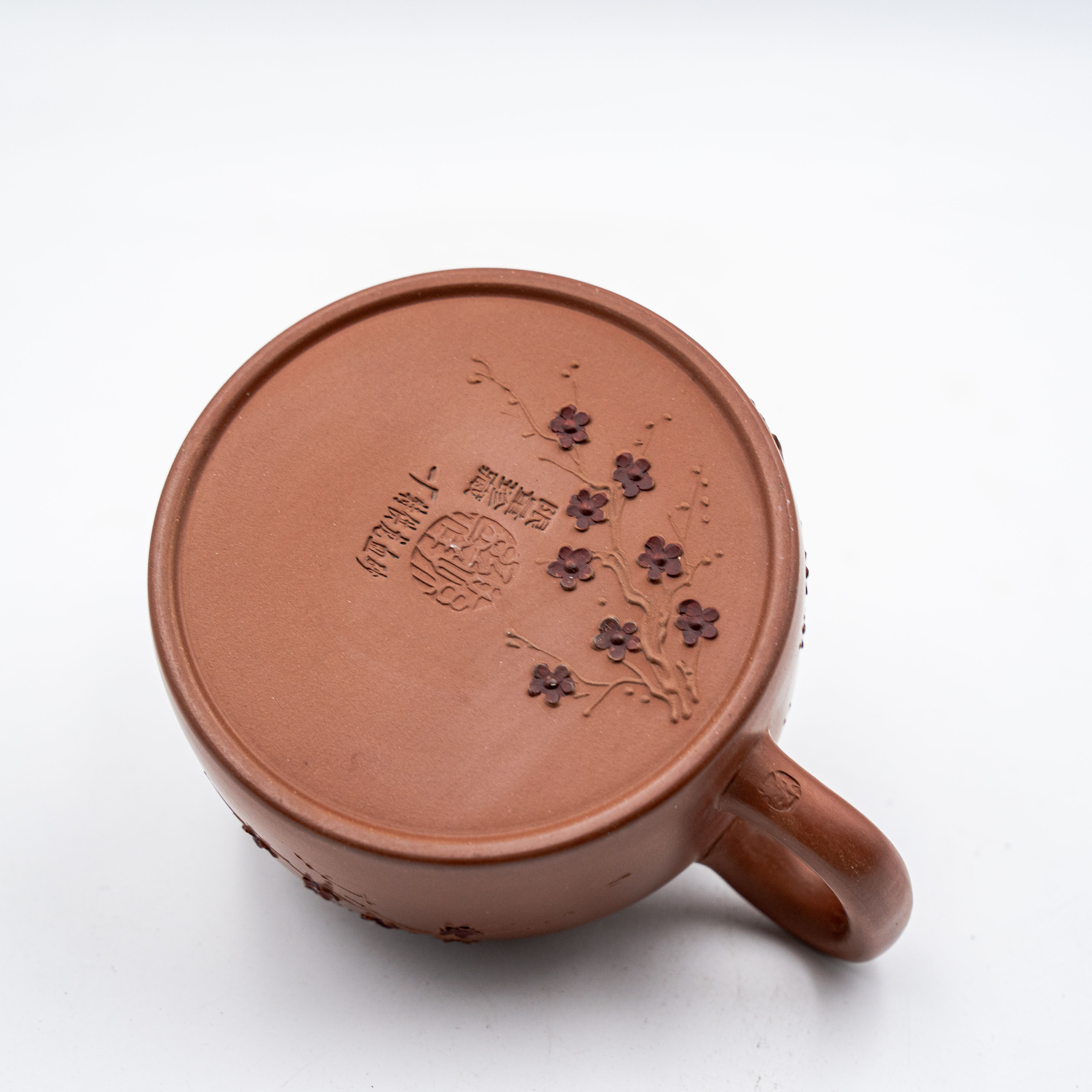 Handcrafted Yixing Zisha Dezhong Teapot, Zhu Clay with Plum Blossom Carving