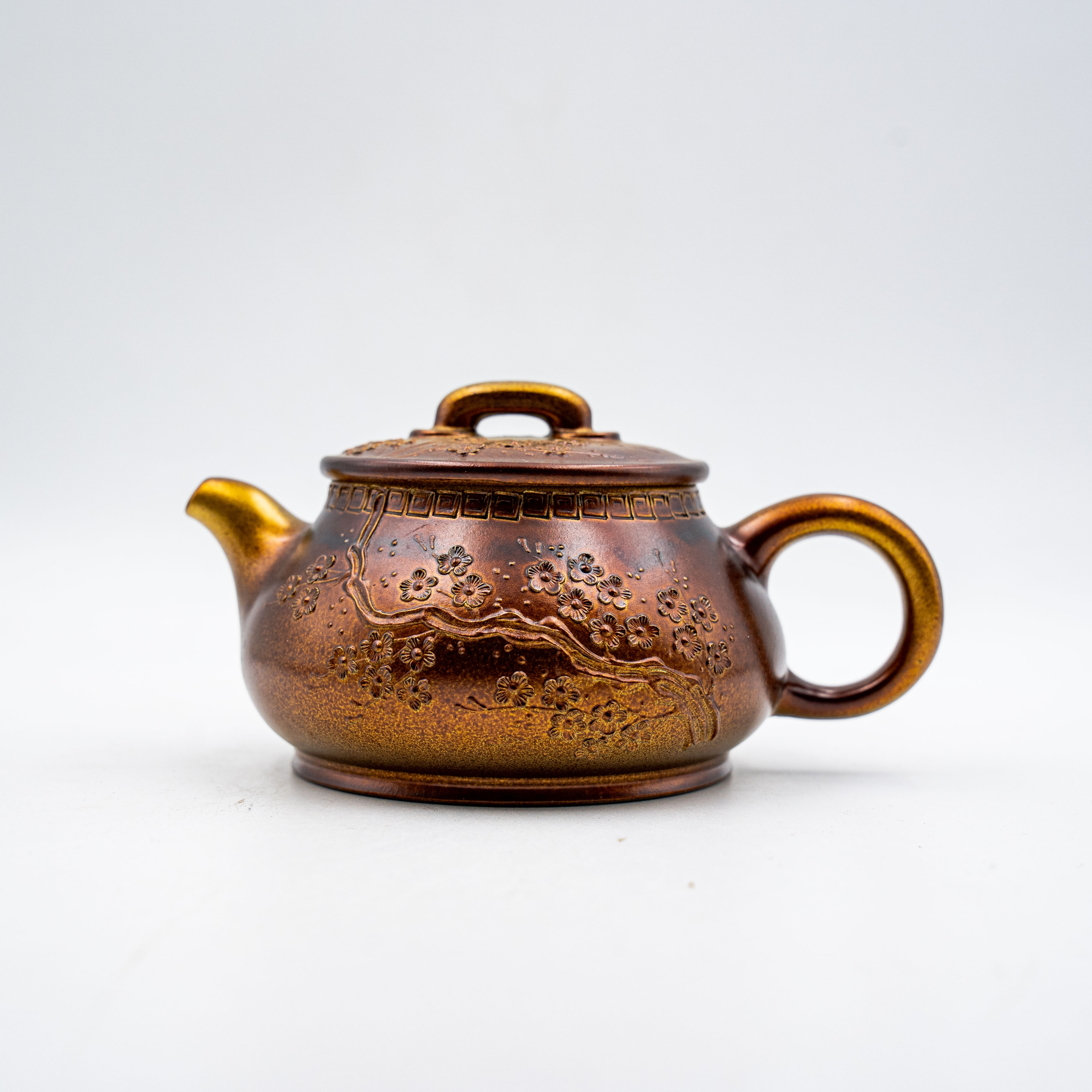 Handcrafted Yixing Zisha Clay Ruxiang Teapot with Mud-Painted Plum Blossom Design