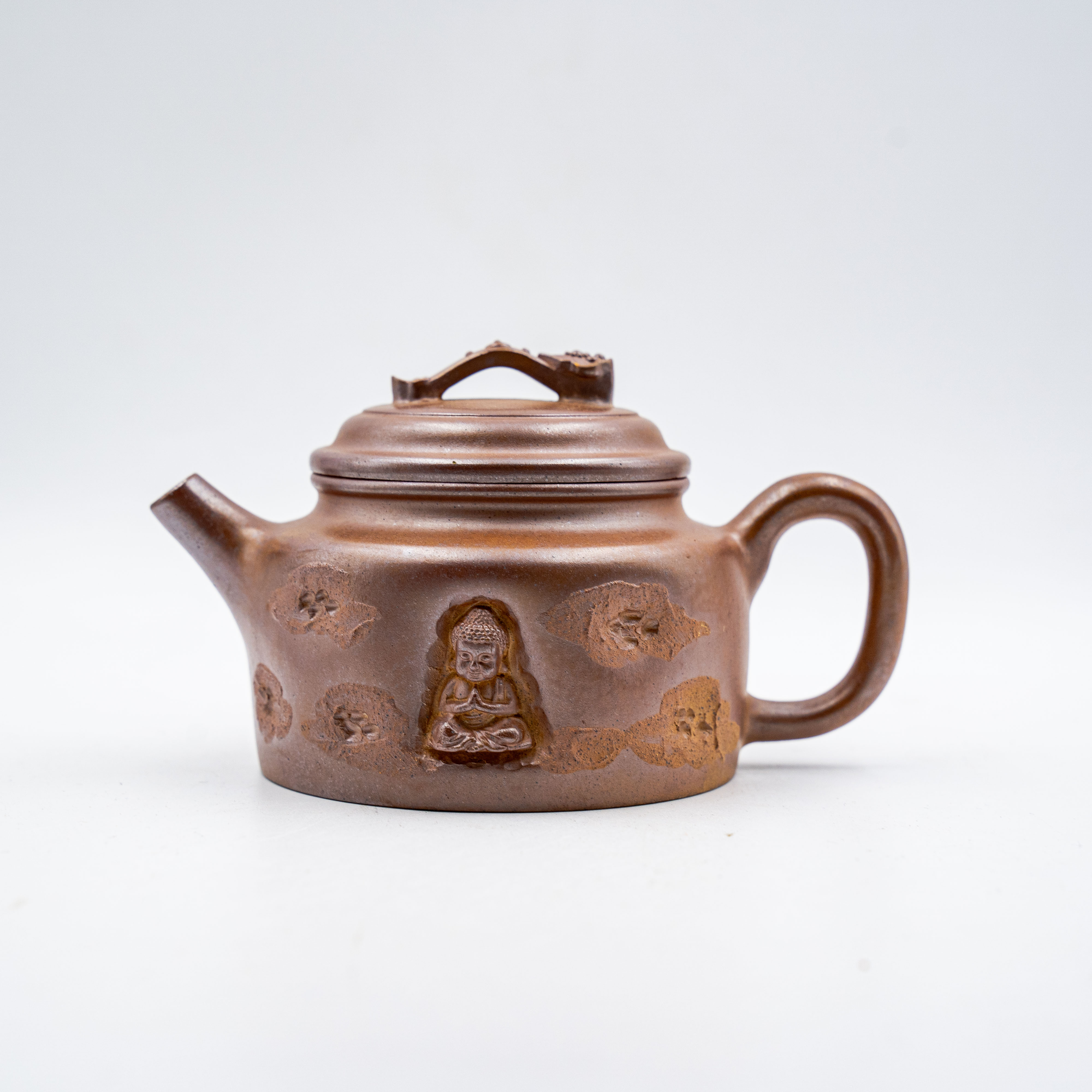Handcrafted Yixing Duan Clay Ruyi Dezong Teapot with Carved Landscape Design, Wood-Fired