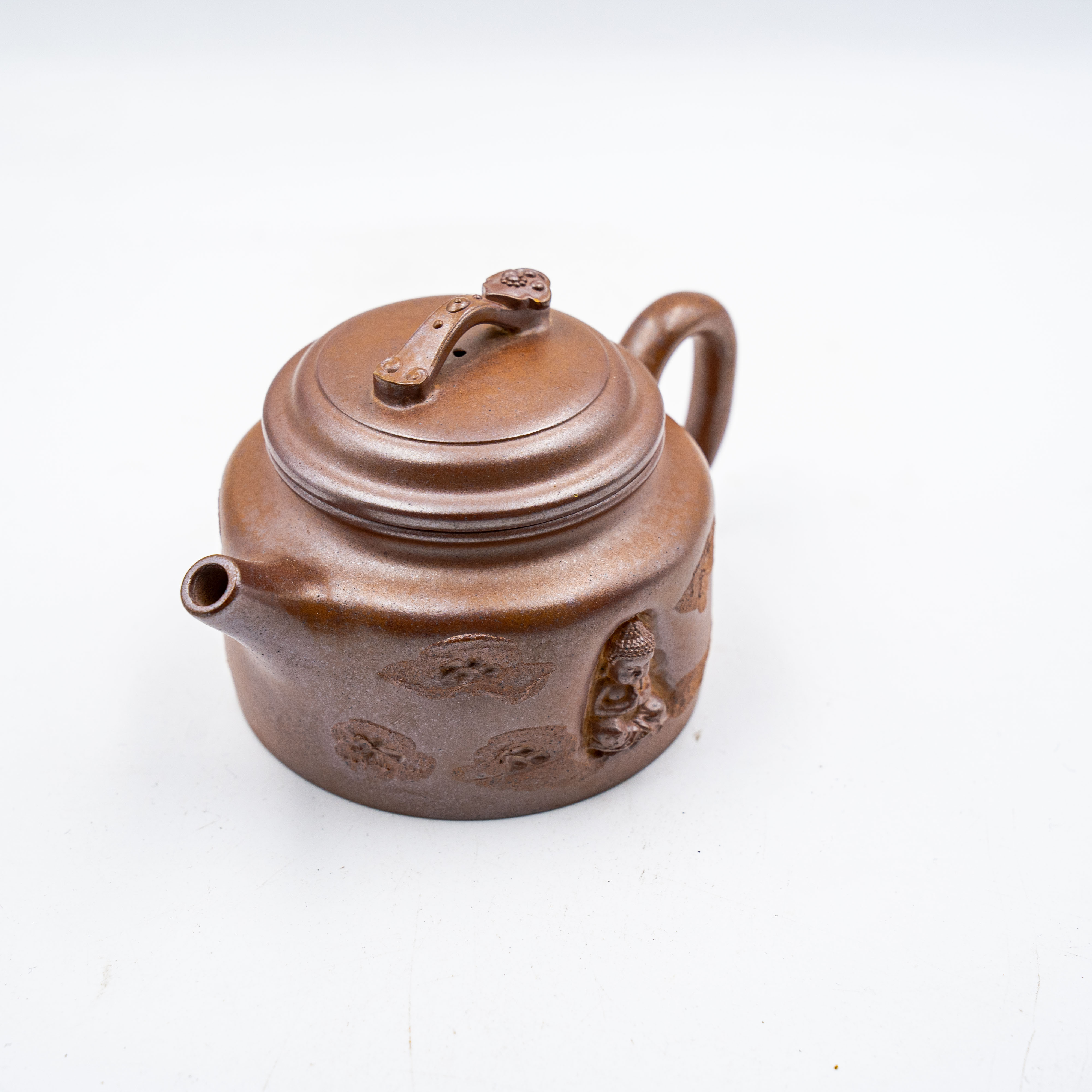 Handcrafted Yixing Duan Clay Ruyi Dezong Teapot with Carved Landscape Design, Wood-Fired