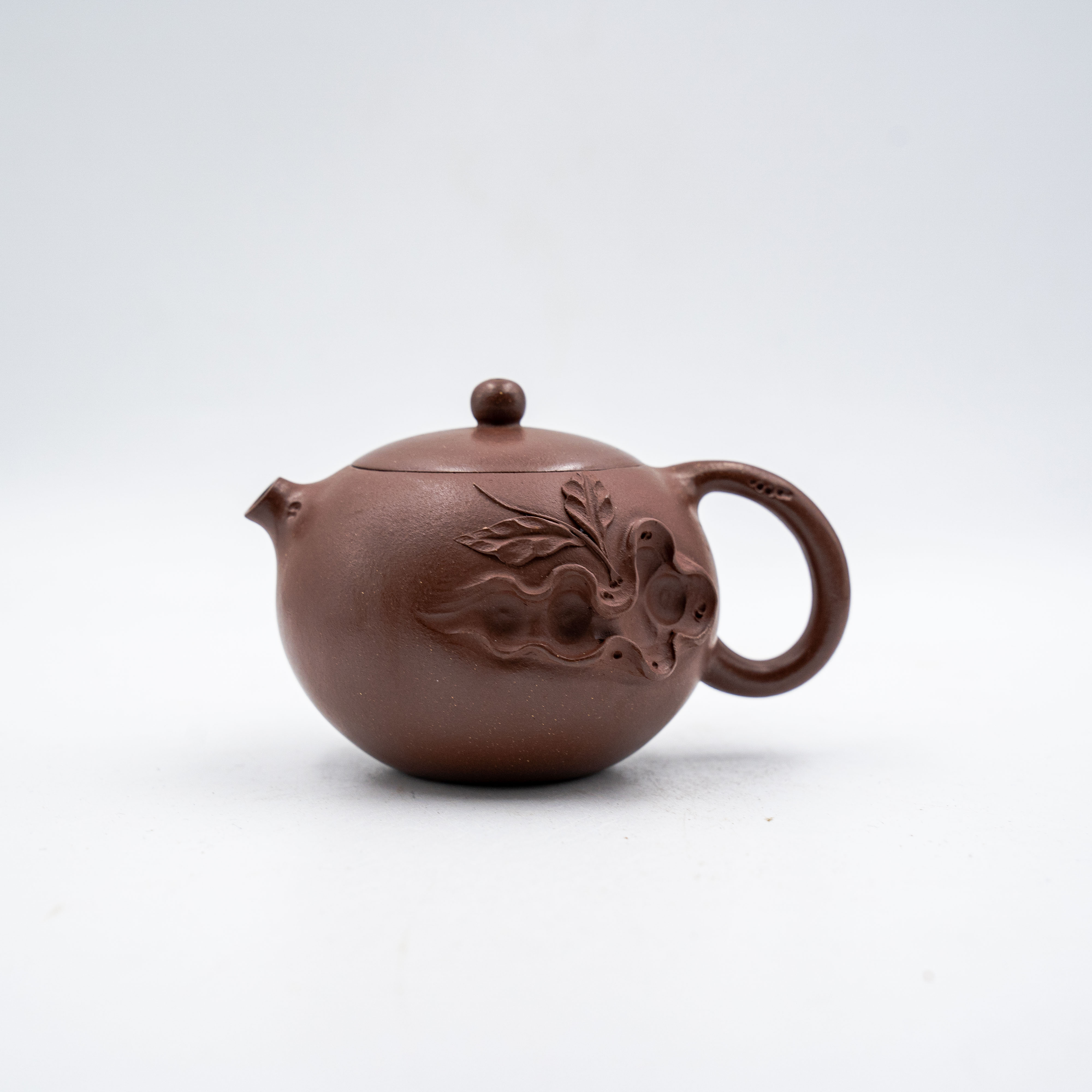 Handcrafted Yixing Zhuni Clay Xishi Teapot with Carved Lotus Pod Design