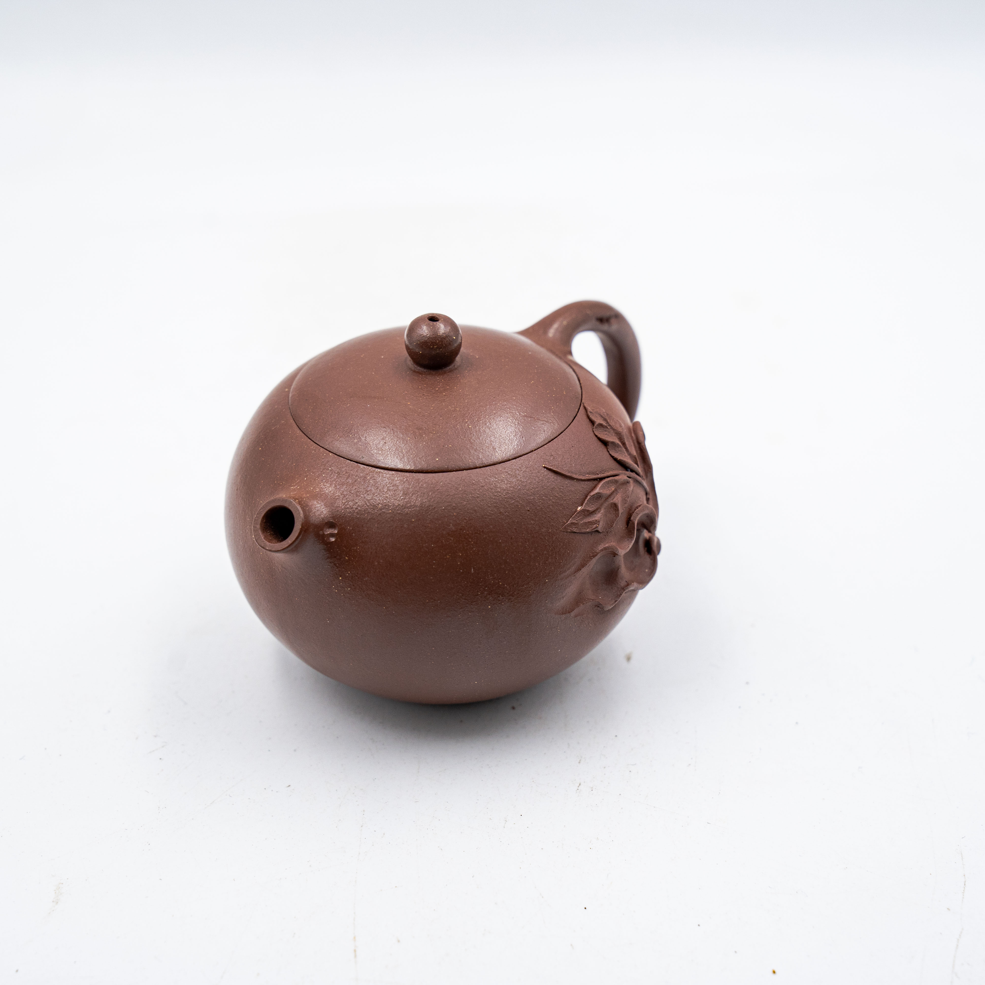 Handcrafted Yixing Zhuni Clay Xishi Teapot with Carved Lotus Pod Design
