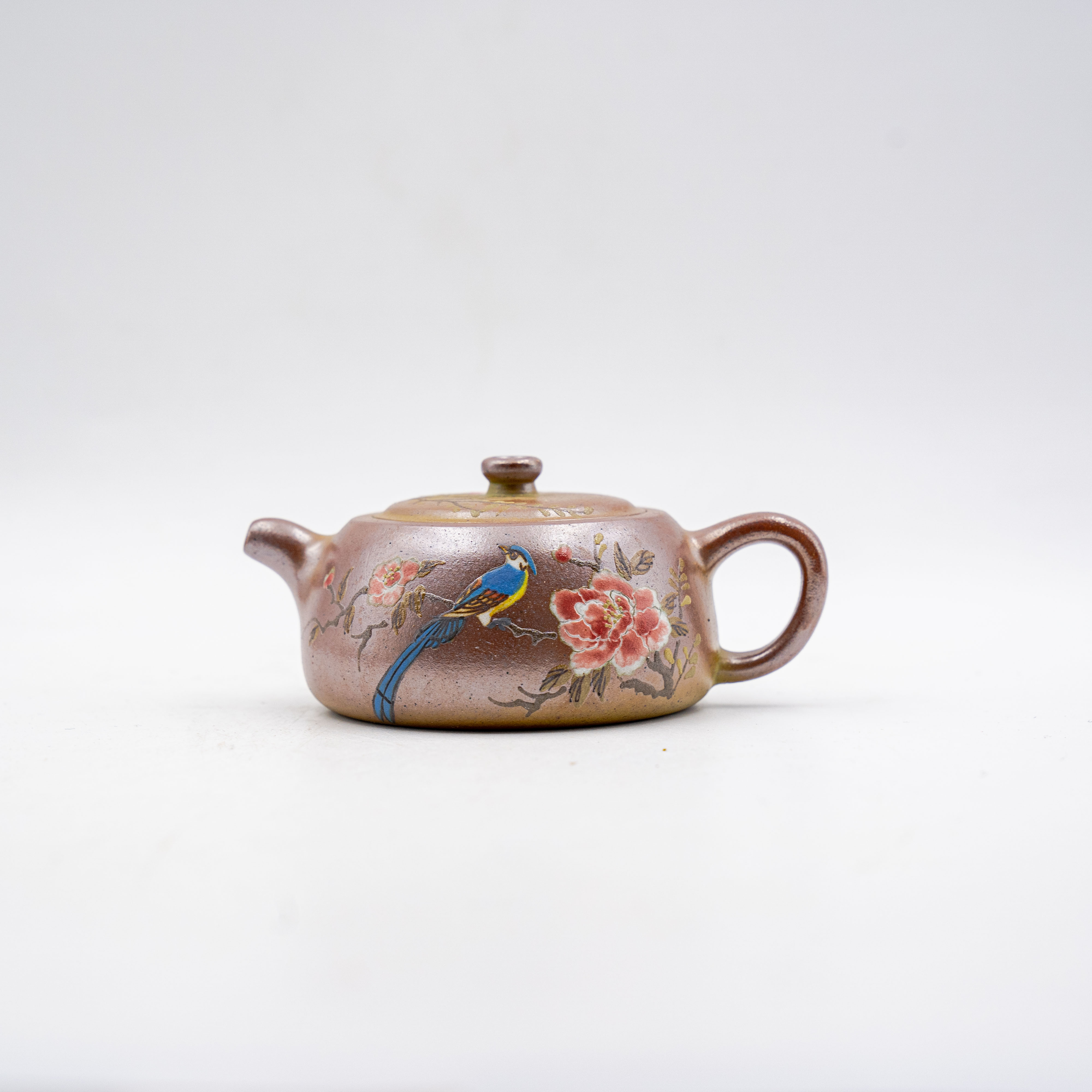 Handcrafted Yixing Zisha Clay Jinglan Teapot with Mud-Painted Floral and Bird Design, High-Temperature Fired
