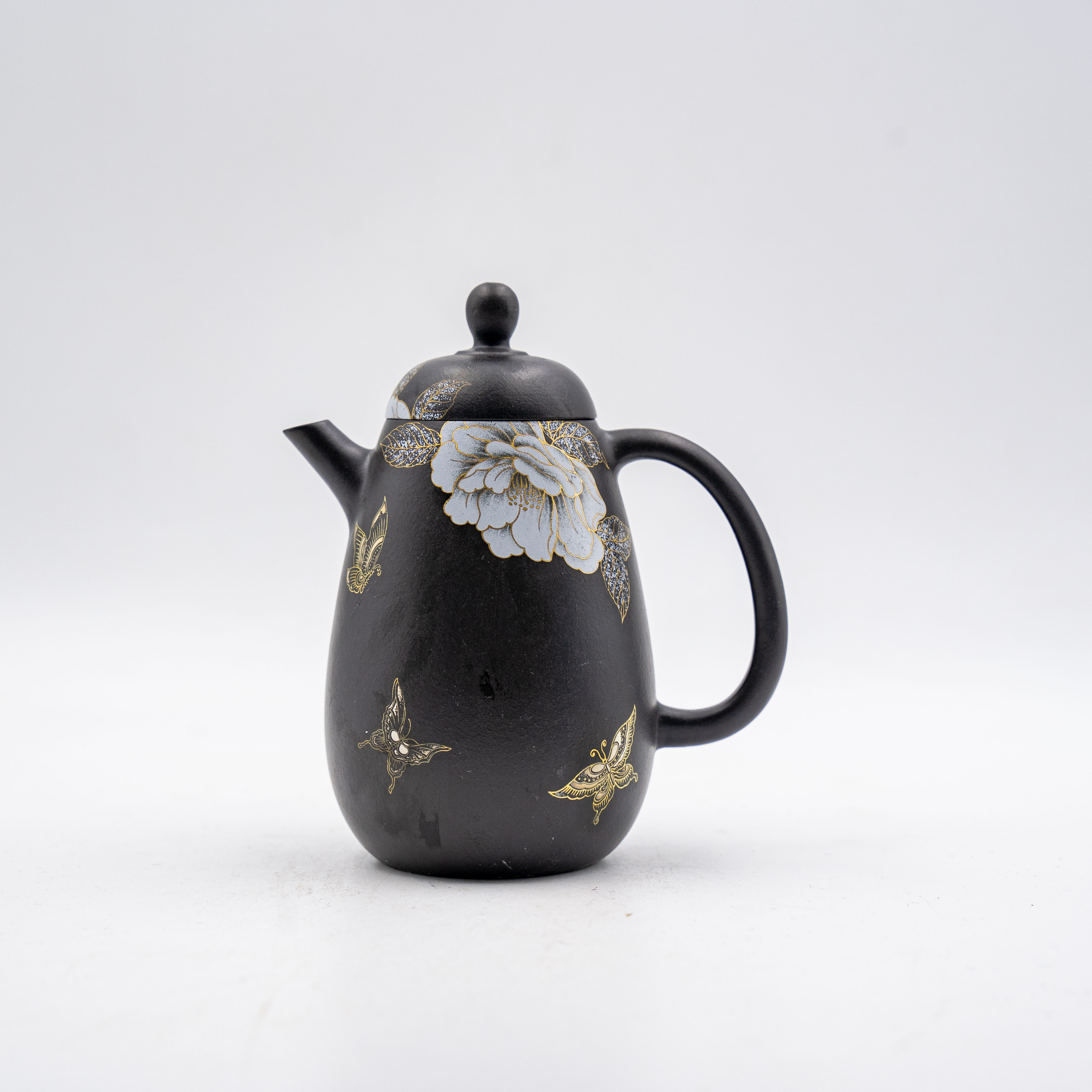 Handcrafted Yixing Zisha Si Ting Teapot, Black Clay