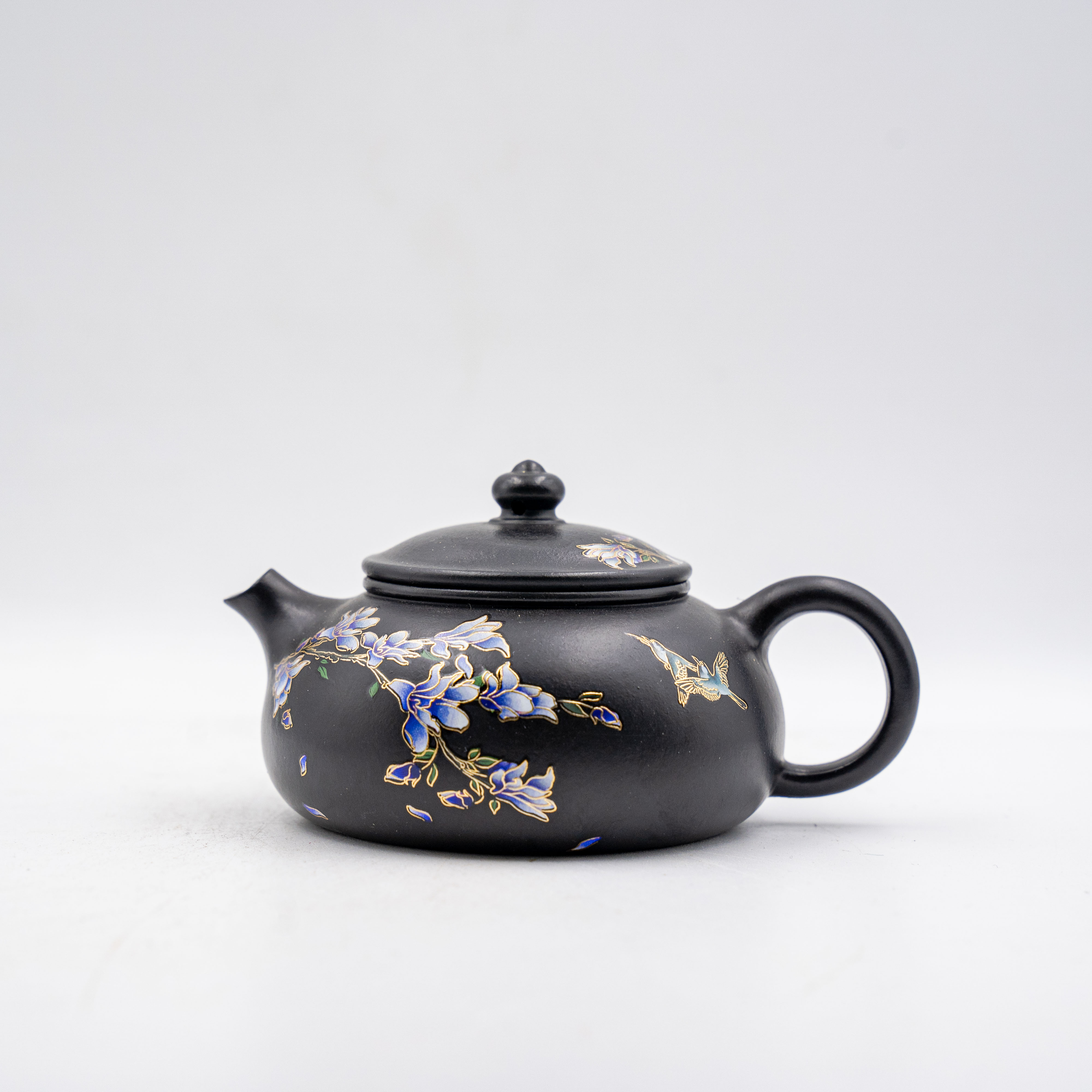 Handcrafted Yixing Heini Clay Xishi Teapot with Cold River Floral and Bird Design