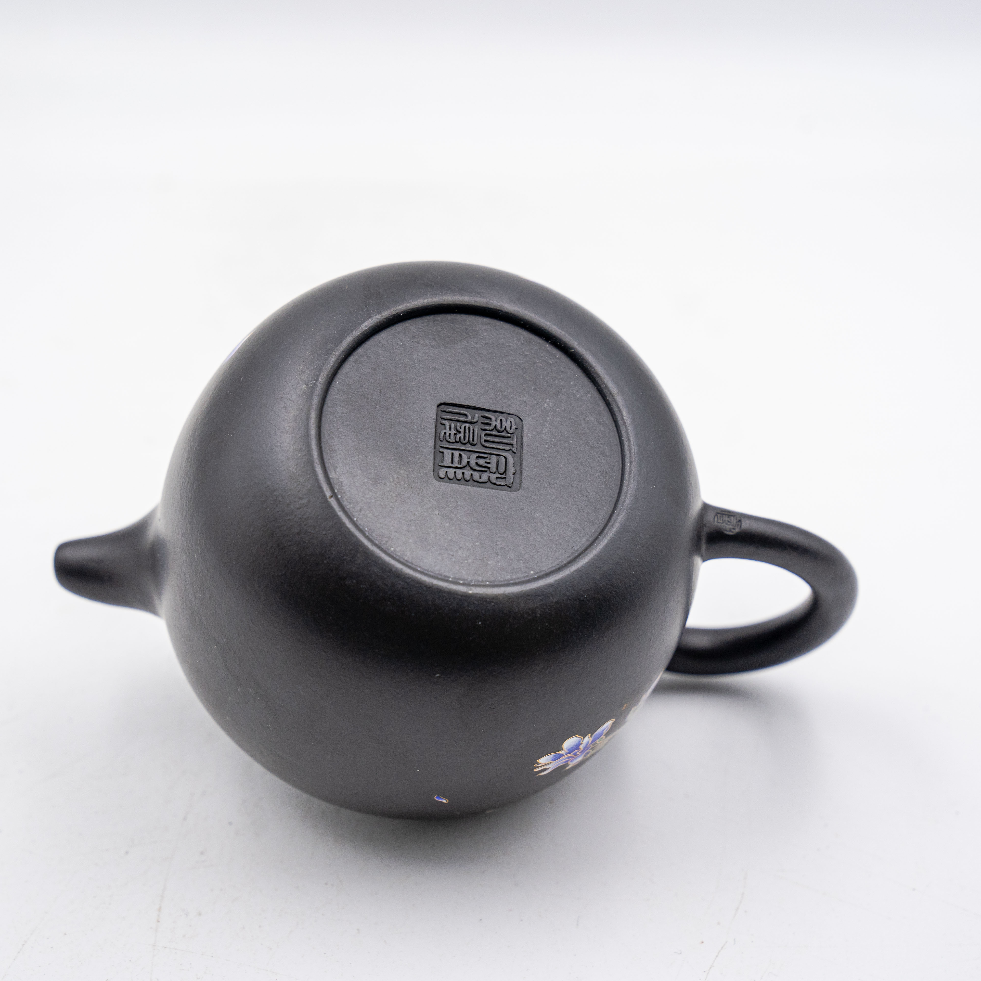 Handcrafted Yixing Heini Clay Paohun Teapot with Enamel Painted Flowers