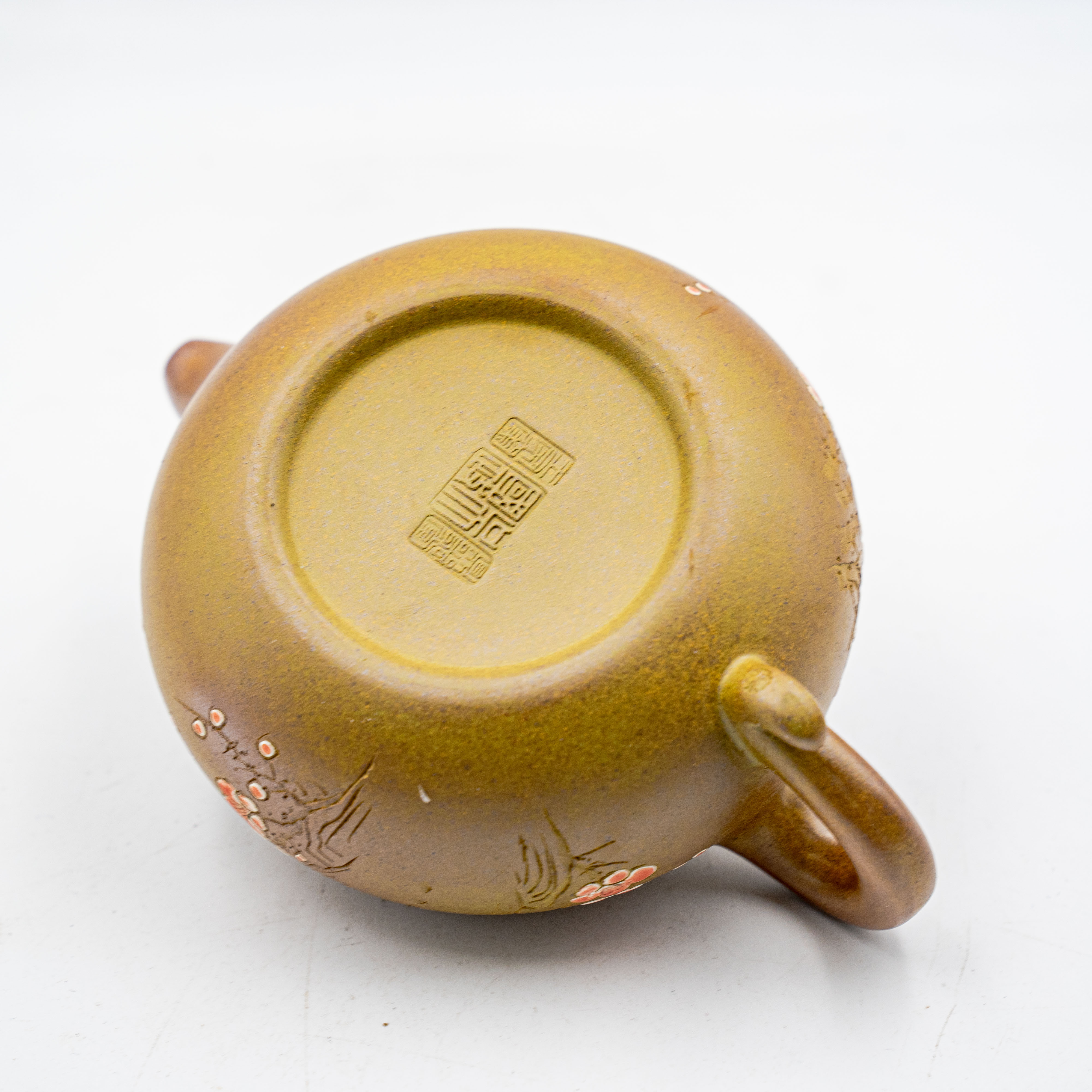 Handcrafted Yixing Zisha Clay Fanggu Teapot with Mud-Painted Plum Blossom Design, Wood-Fired