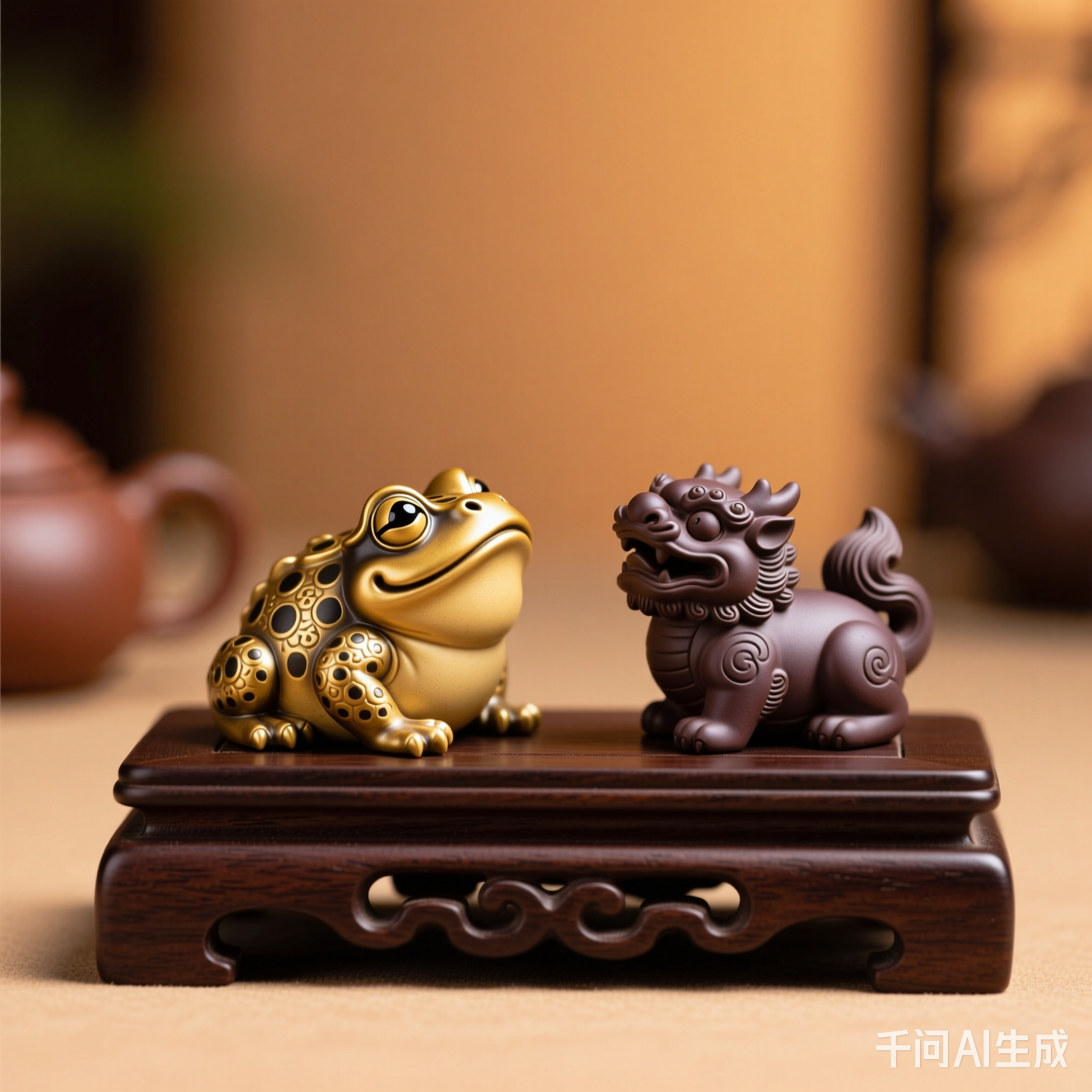 Close up of a handmade Zhuni clay Xishi teapot with a green tea leaf logo, perfect for Oolong tea ceremonies.