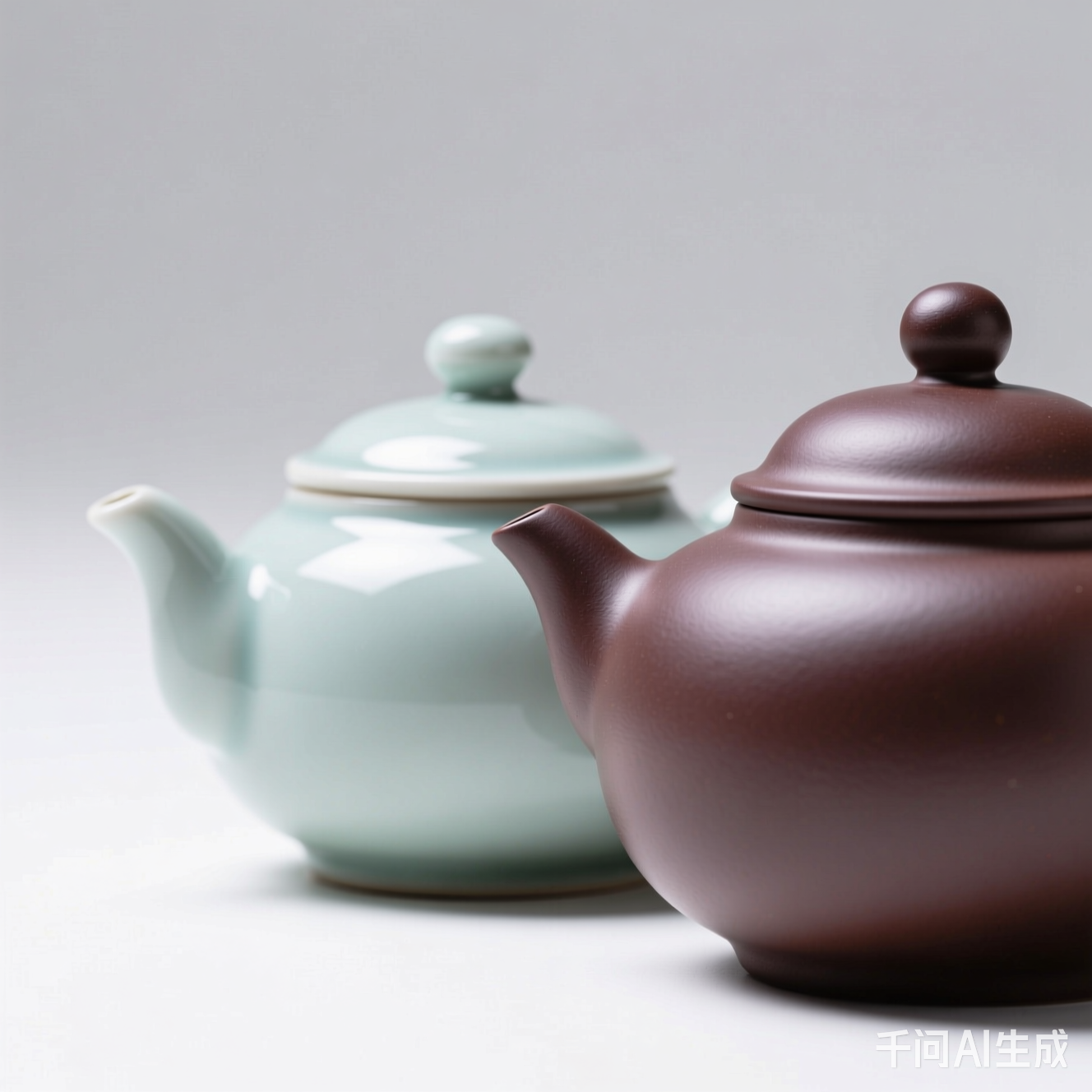 Close up of a handmade Zhuni clay Xishi teapot with a green tea leaf logo, perfect for Oolong tea ceremonies.