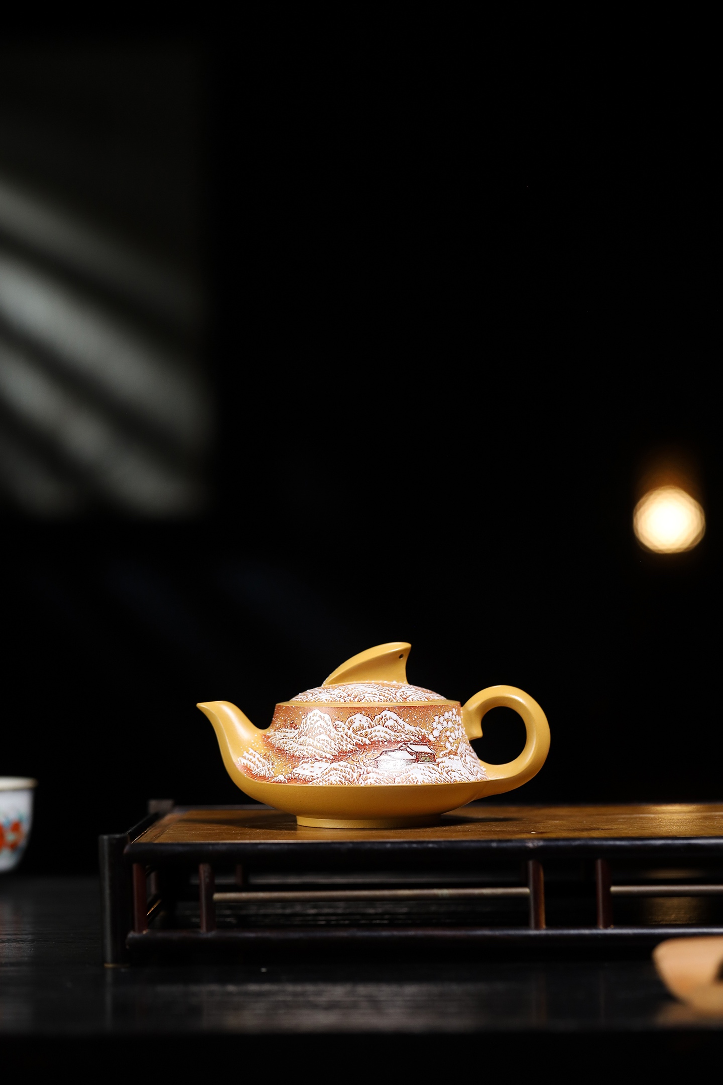 Double Intangible Heritage Enamel Snowscape 'Smooth Sailing' Teapot - 220CC Raw Ore Golden Zhuni