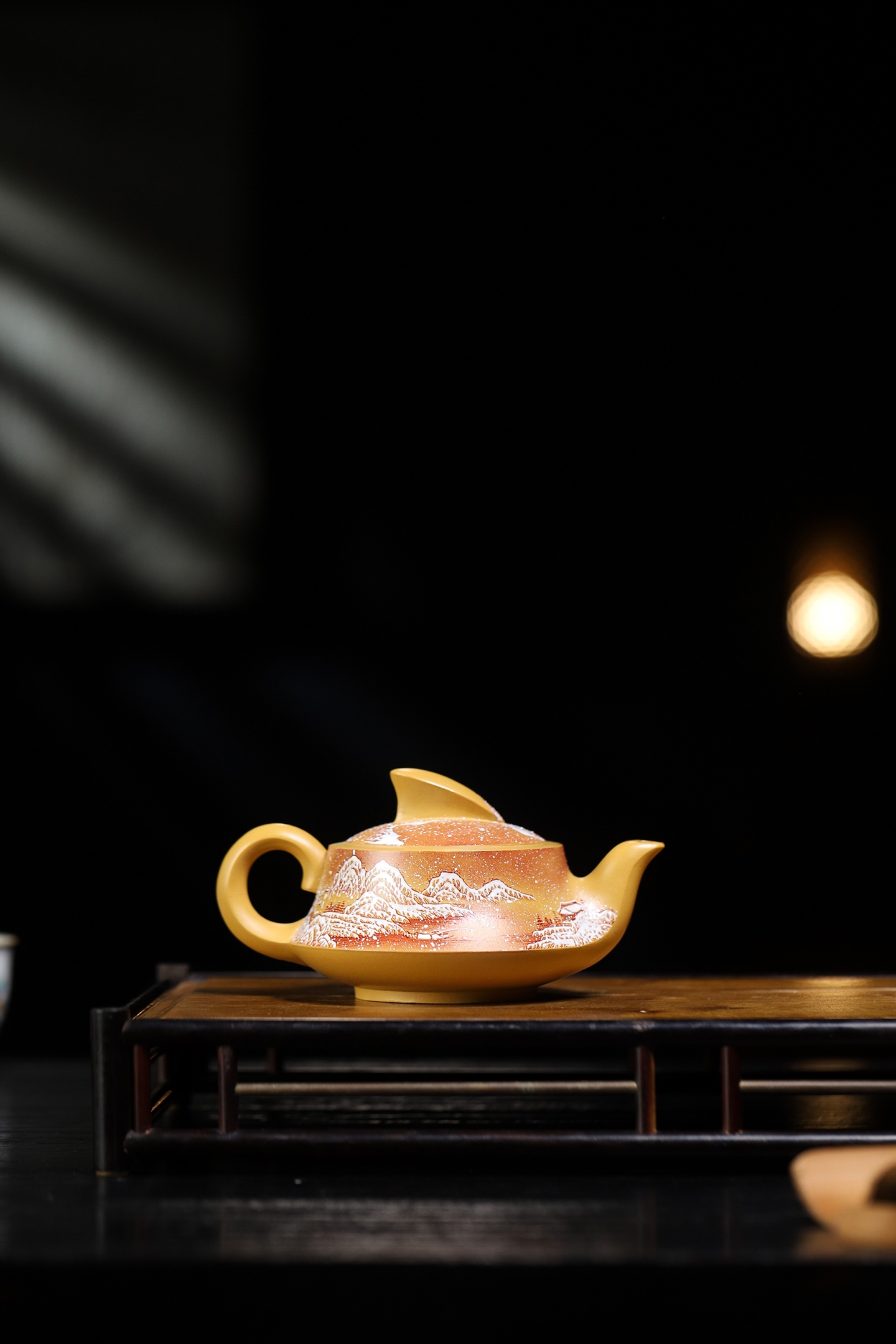 Double Intangible Heritage Enamel Snowscape 'Smooth Sailing' Teapot - 220CC Raw Ore Golden Zhuni