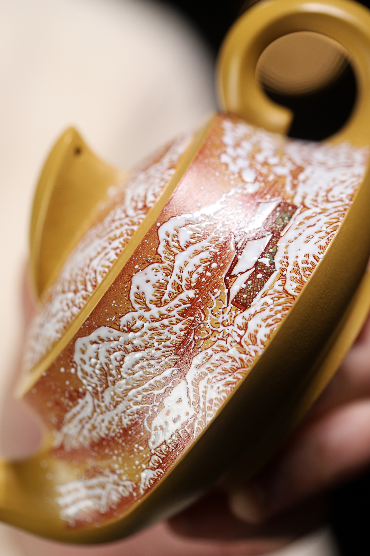 Double Intangible Heritage Enamel Snowscape 'Smooth Sailing' Teapot - 220CC Raw Ore Golden Zhuni