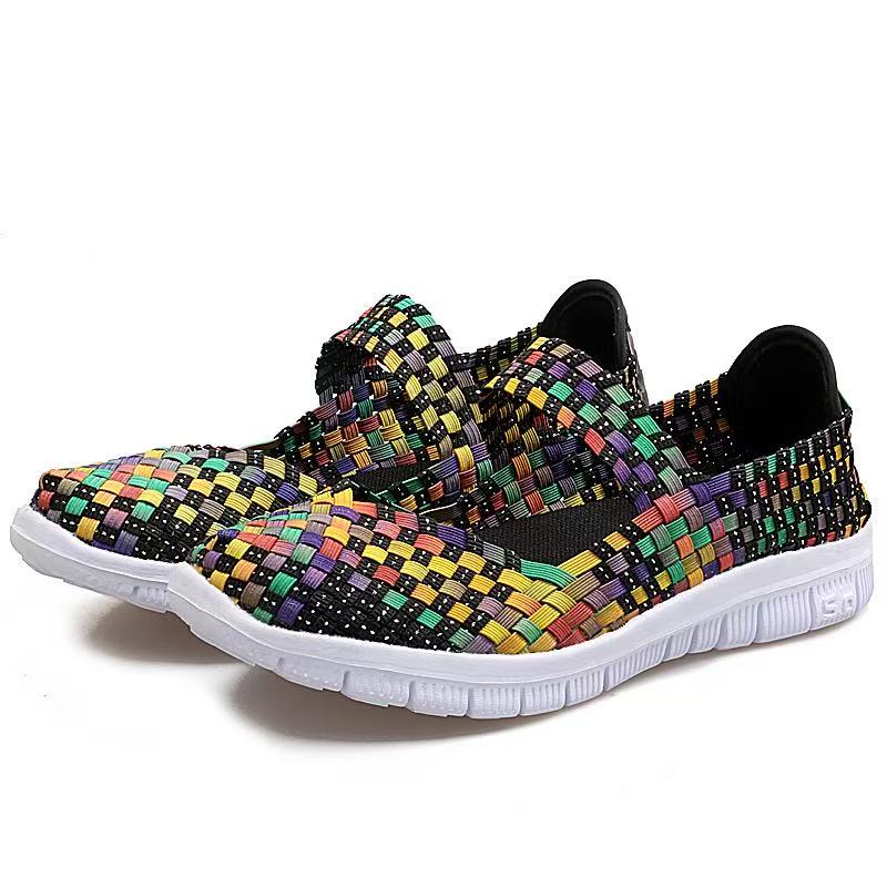 Women's Breathable Woven Mary Jane Shoes, Non-Slip Soft Sole Slip On Walking Flats, Lightweight Summer Casual Footwear