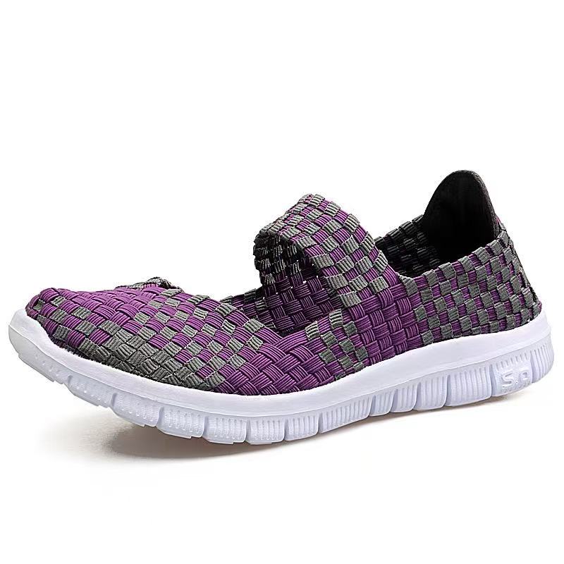 Women's Breathable Woven Mary Jane Shoes, Non-Slip Soft Sole Slip On Walking Flats, Lightweight Summer Casual Footwear