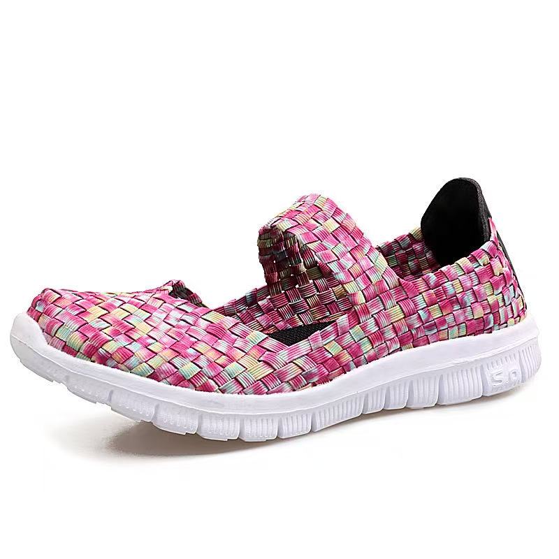 Women's Breathable Woven Mary Jane Shoes, Non-Slip Soft Sole Slip On Walking Flats, Lightweight Summer Casual Footwear