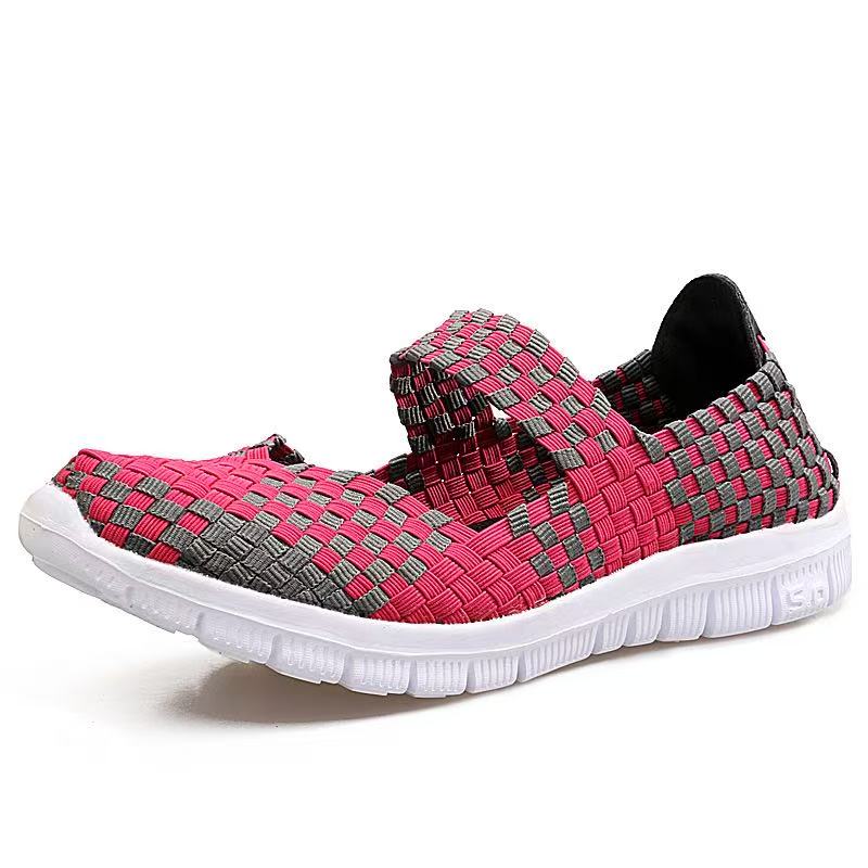 Women's Breathable Woven Mary Jane Shoes, Non-Slip Soft Sole Slip On Walking Flats, Lightweight Summer Casual Footwear
