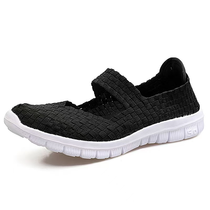Women's Breathable Woven Mary Jane Shoes, Non-Slip Soft Sole Slip On Walking Flats, Lightweight Summer Casual Footwear