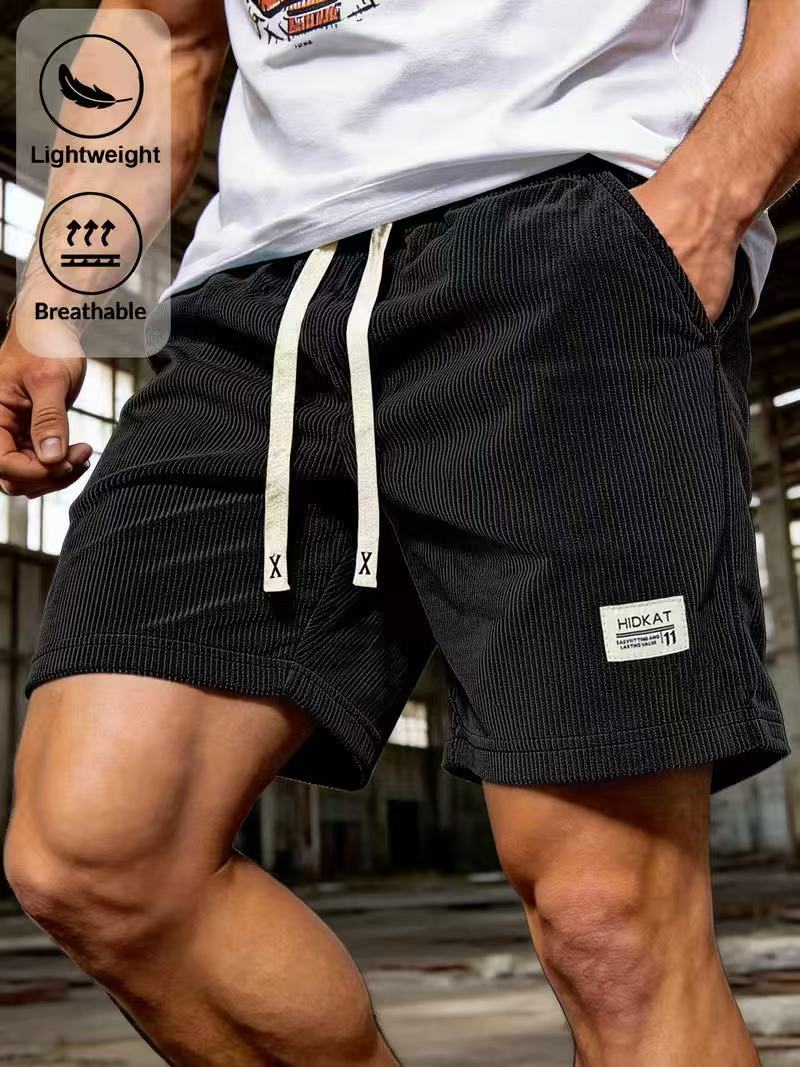 Herren Vintage Corduroy Shorts mit aufgesetzten Taschen und gesticktem Logo