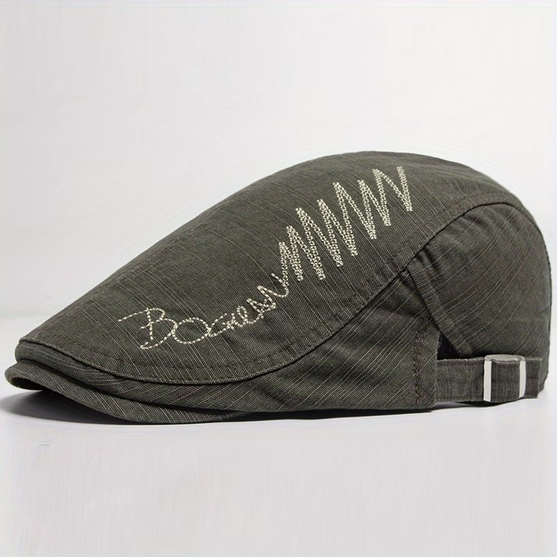 Army Green men's embroidered flat cap