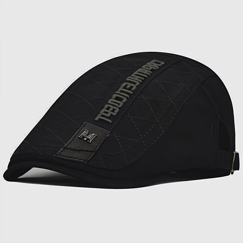 Black men's cotton adjustable flat cap